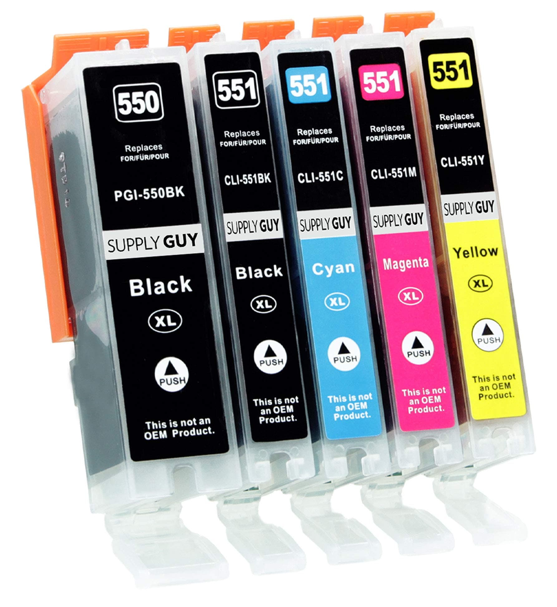 Supply Guy 5 Ink Cartridges compatible with Canon PGI-550 XL/CLI-551 XL with Chip and Level Indicator for Canon Pixma IP7250 IX6850 MG5450 MG5550 MG5650 MG5655 MG6450 MG6650 MX725 MX925