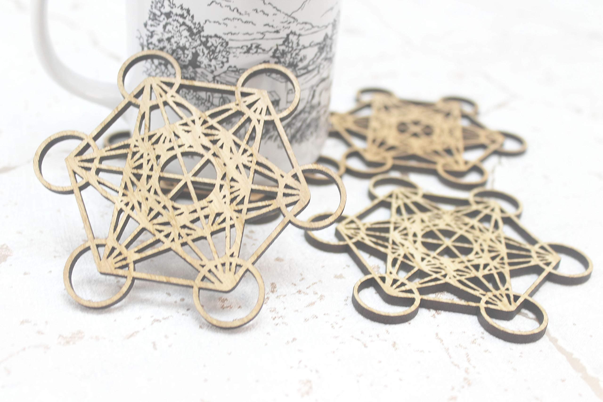 Sacred Geometry Metatron's Cube Laser Cut Coasters Set of 4