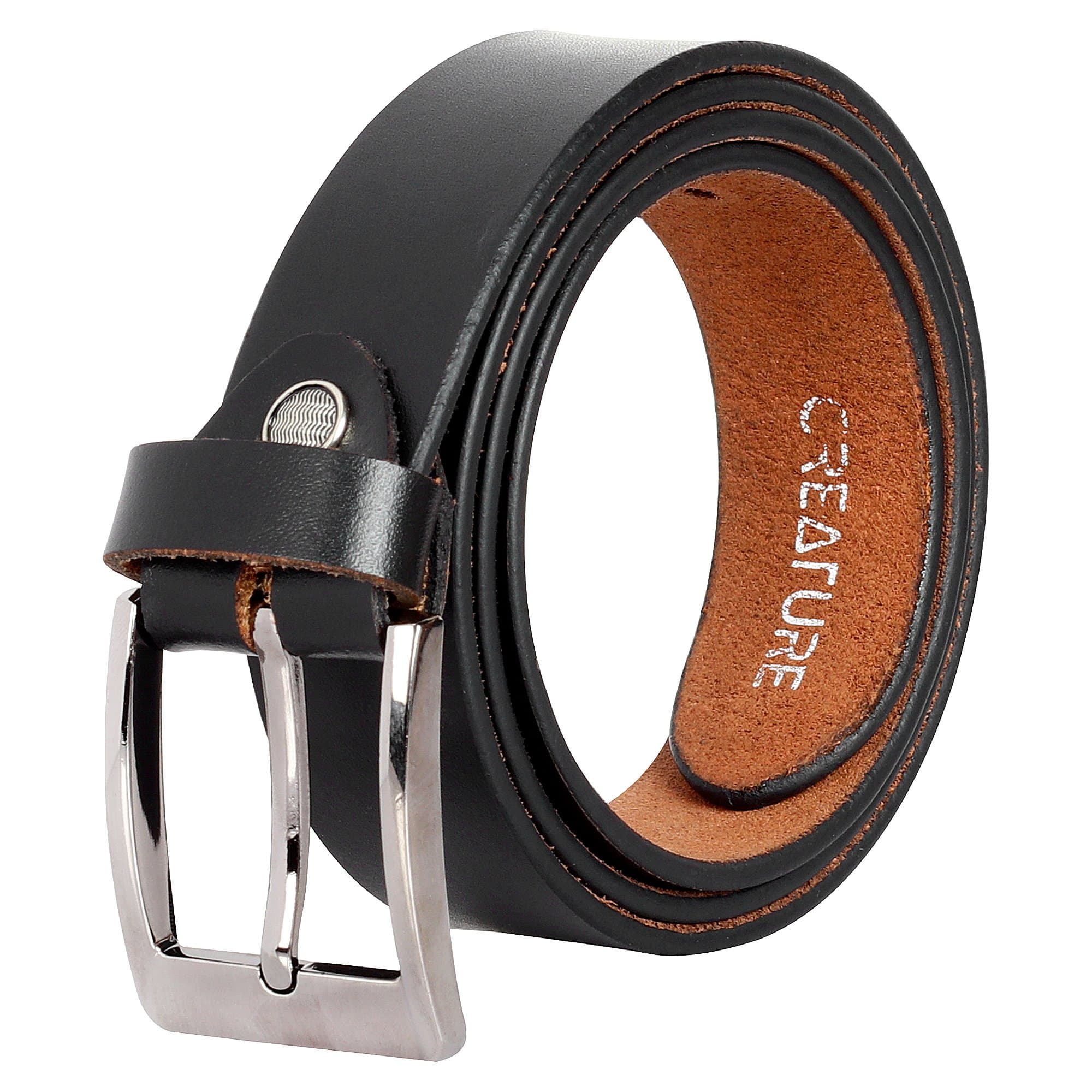 CREATURE Formal/Casual Black Color Genuine Leather Belts For Men (Length- 46 inches || BL-020-35MM)
