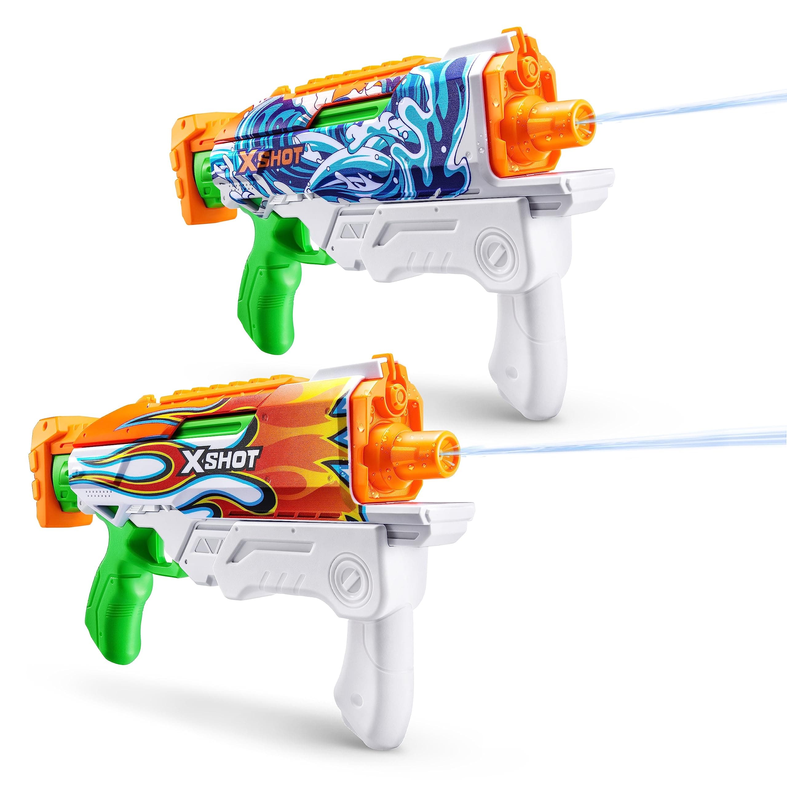Fast-Fill Skins Hyperload (2 Pack) by ZURU, Watergun, Water Blaster Toys, 2 Blasters Total, Fills with Water in just 1 Second! (Flames and Water Splash)