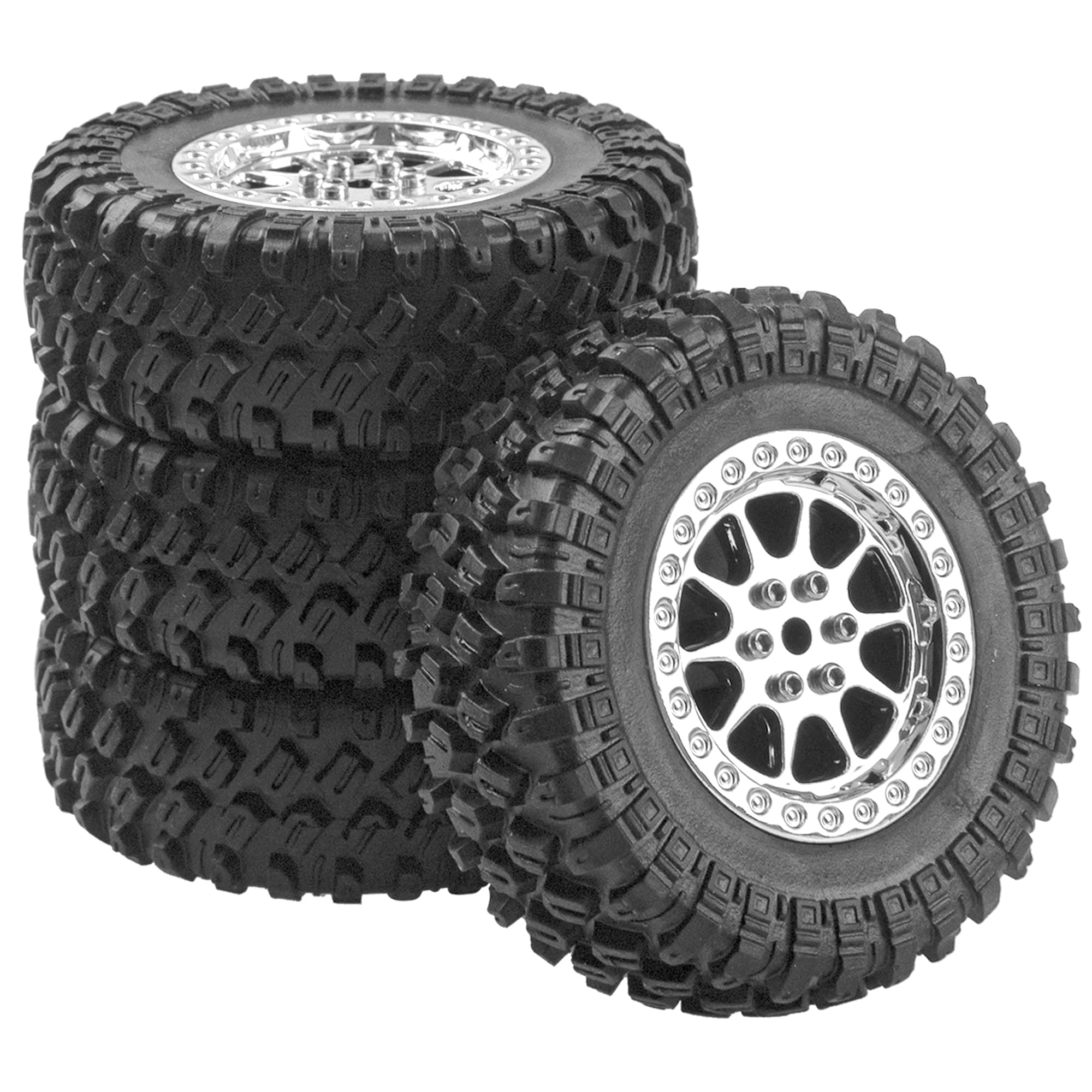 OD 2.7" Rubber Tires & Plastic Wheel Rims Compatible with MN Model MN90 MN91 MN45 MN96 MN99 MN99S MN98 1/12 RC Car (Silver)