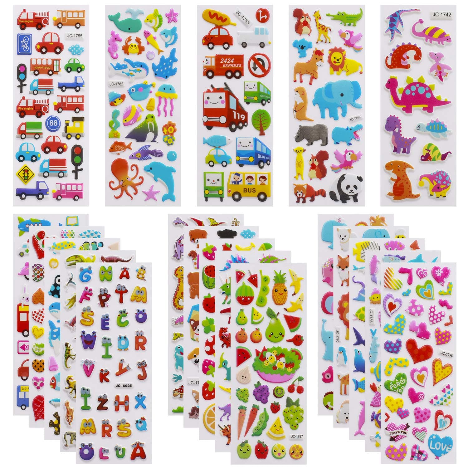 3D Stickers for Kids Toddlers Vivid Puffy Kids Stickers 24 Diffrent Sheets Over 550, Coloured 3D Stickers for Boys Girls Teachers as Reward, Gift, Craft Scrapbooking,8.7.1׳/5 Inch