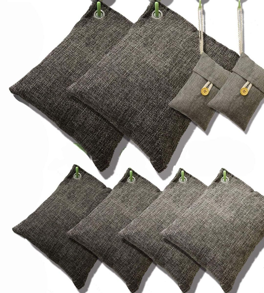 Activated Bamboo Charcoal Air Purifying Bag for Home Odor Eliminator Car Air Freshener for Closet Deodorizer Shoe Room Basement Litter Box Pet safe Gym Bag 8 PACKS (4X200 G) (2X500 G) (2X100 G)