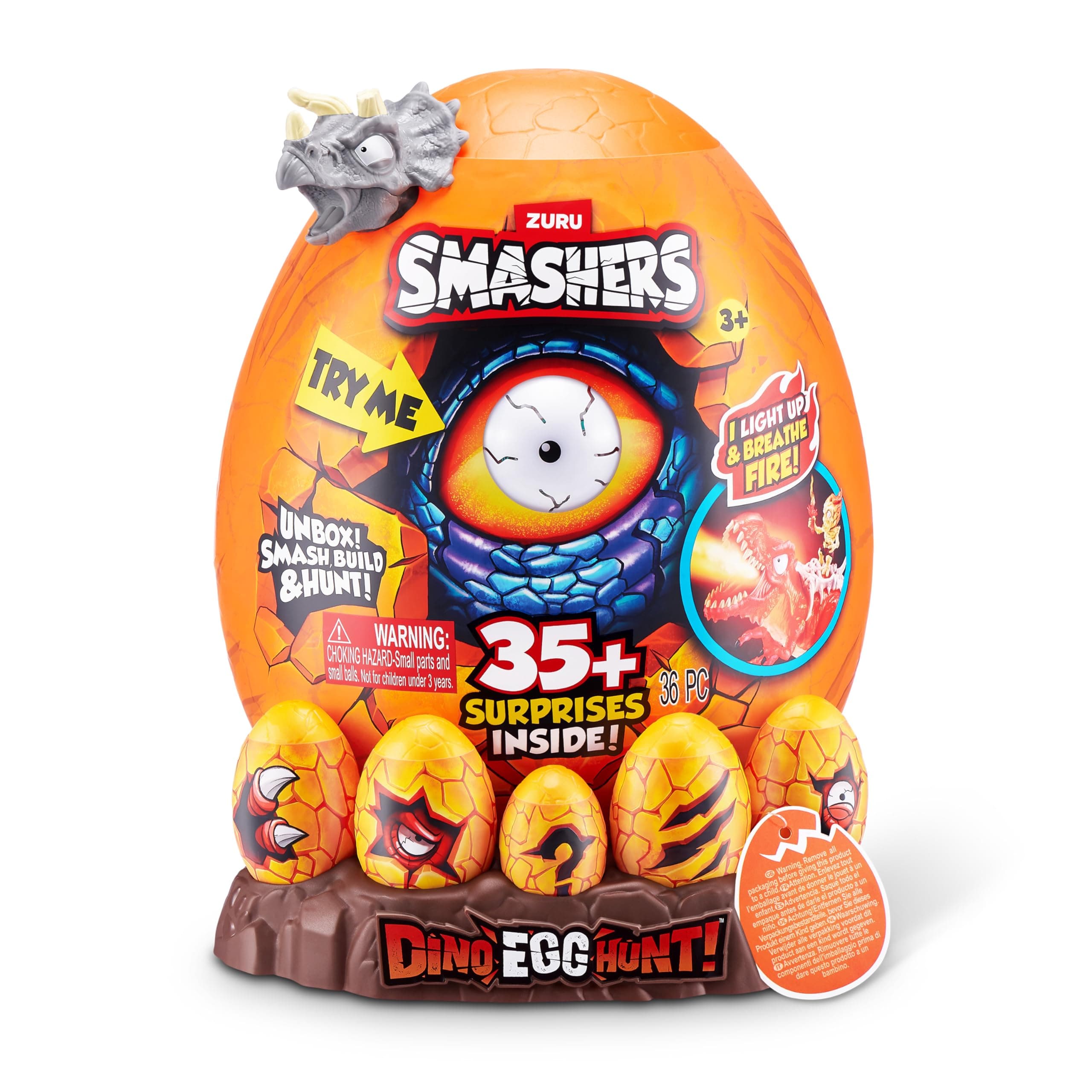 Smashers Dino Egg Hunt by ZURU, Light-Up Fire Breathing Dinosaur Themed Treasure Hunt Toy, Collectable Toy for Boys and Kids (Giganotosaurus)