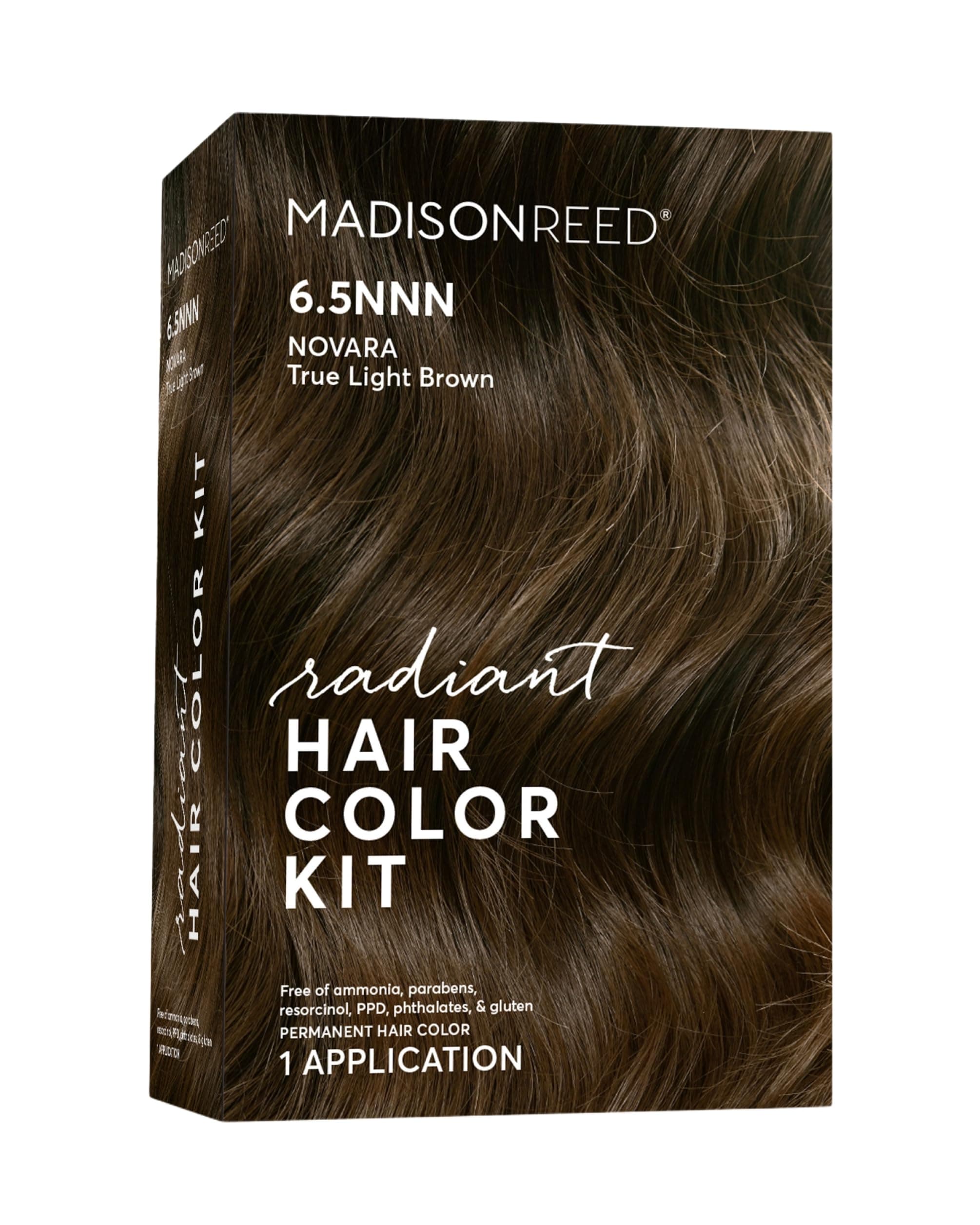 Radiant Hair Color Kit - 6.5NNN Medium Brown with Warm Golden Undertones (Novara Light Brown), 100% Gray Hair Coverage | PPD-Free & Ammonia-Free, 1 Pack