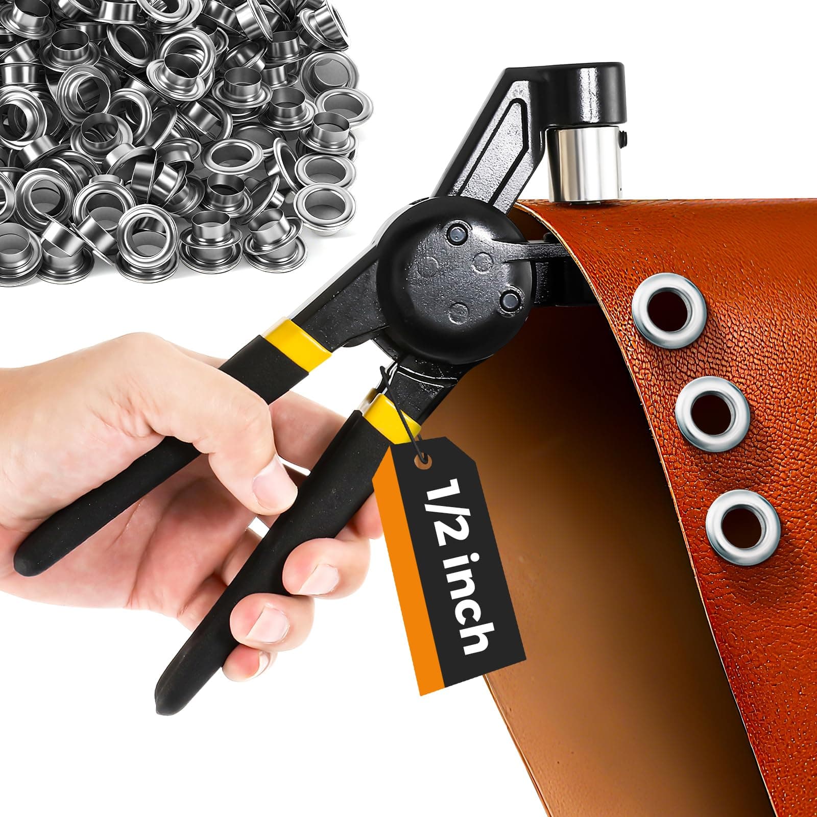 BEAMNOVA Grommet Tools Kit 1/2 Inch (12mm) Hand Press Pliers Kit with 500 Grommet Supplies, Handheld Eyelet Setter for Tarp Leather Canvas