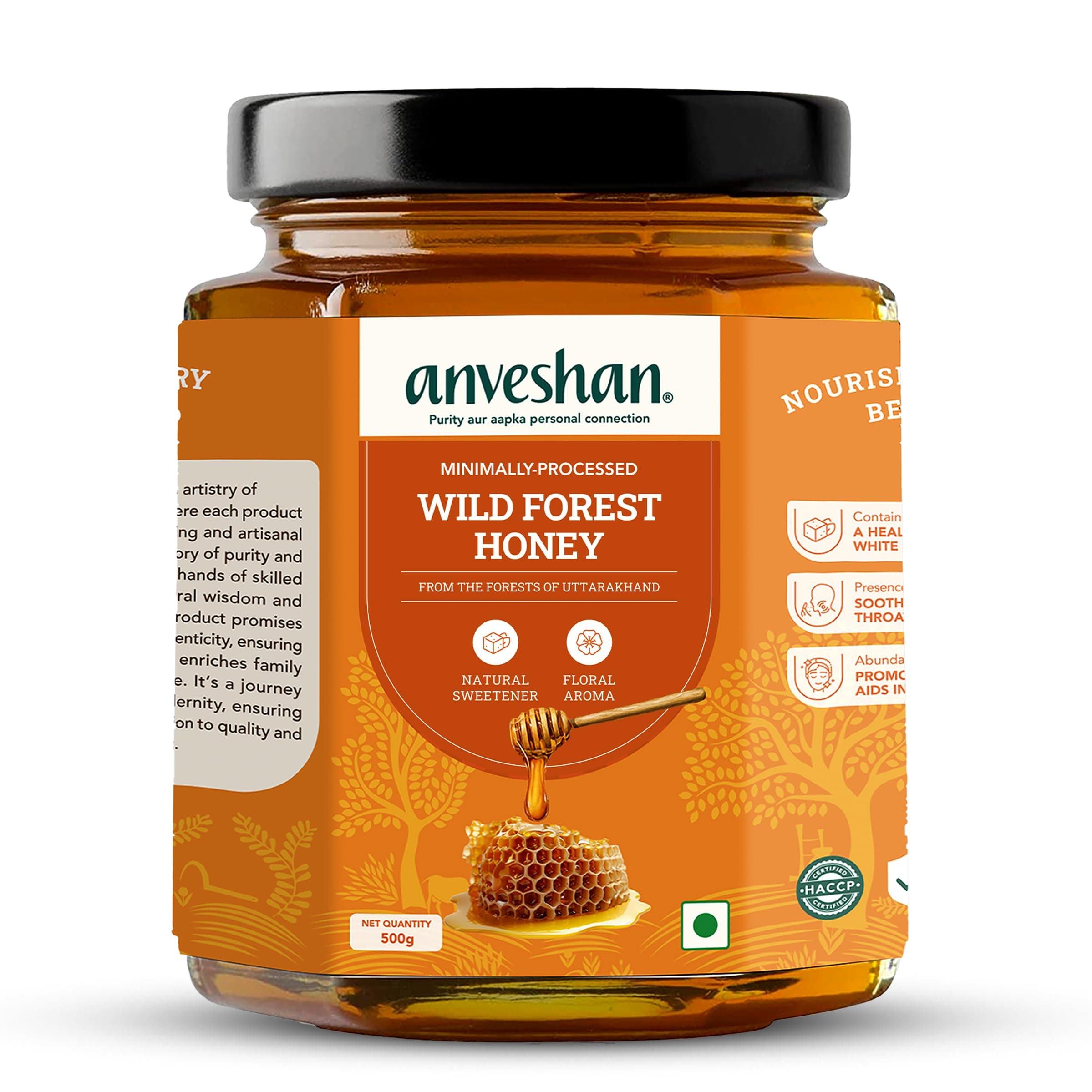Wild Forest Honey 500g | Raw, Minimally processed | No Added Sugar | 100% Pure Natural Honey | Immunity Booster | Forest Harvested | Glass Jar | Lab Certified