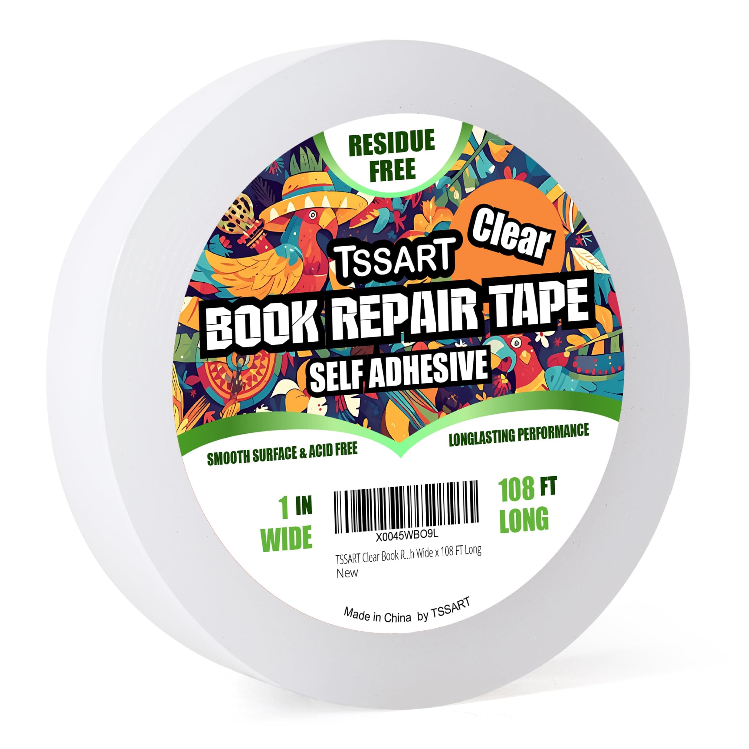 TSSART Clear Book Repair Tape - Self Adhesive Stretchable Book Tape, Essential Clear Repair Tape for Reinforcing Protecting, and Covering Mending Books Old Books - 1 Inch Wide x 108 FT Long
