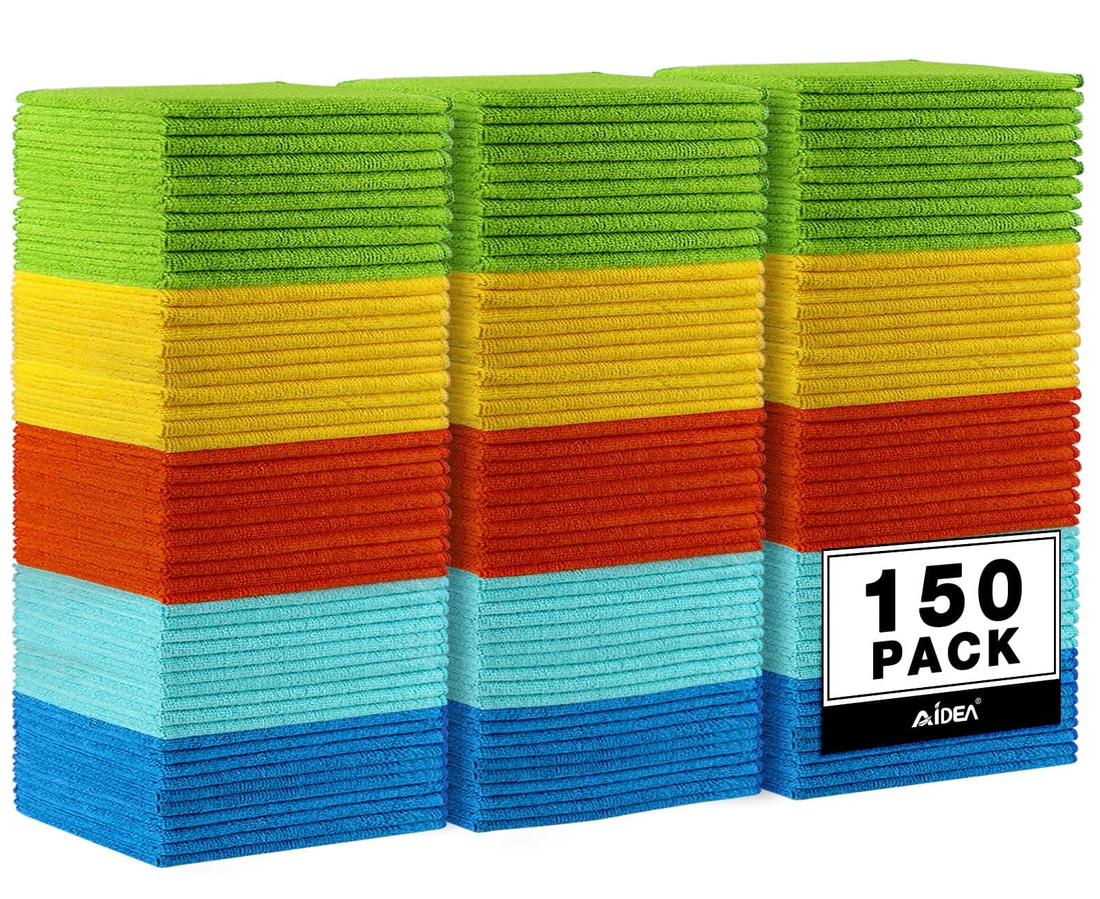 AIDEA Microfiber Cleaning Cloth, 150PK, Microfiber Towels for Cars, Premium All Purpose Car Cloth, Lint Free Rags, Absorbent Towels for SUVs, House, Kitchen, Window, 12"×12"