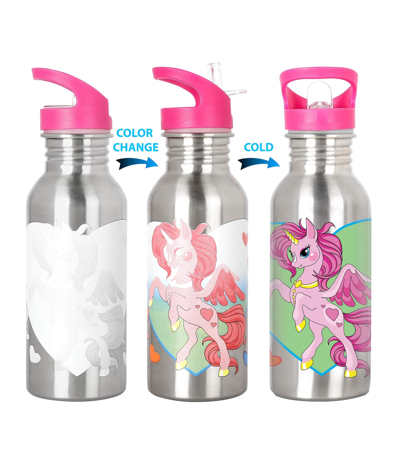 KNACK Magic Bottles Stainless Steel Colour Changing Character 600 ml Pinkie Pie