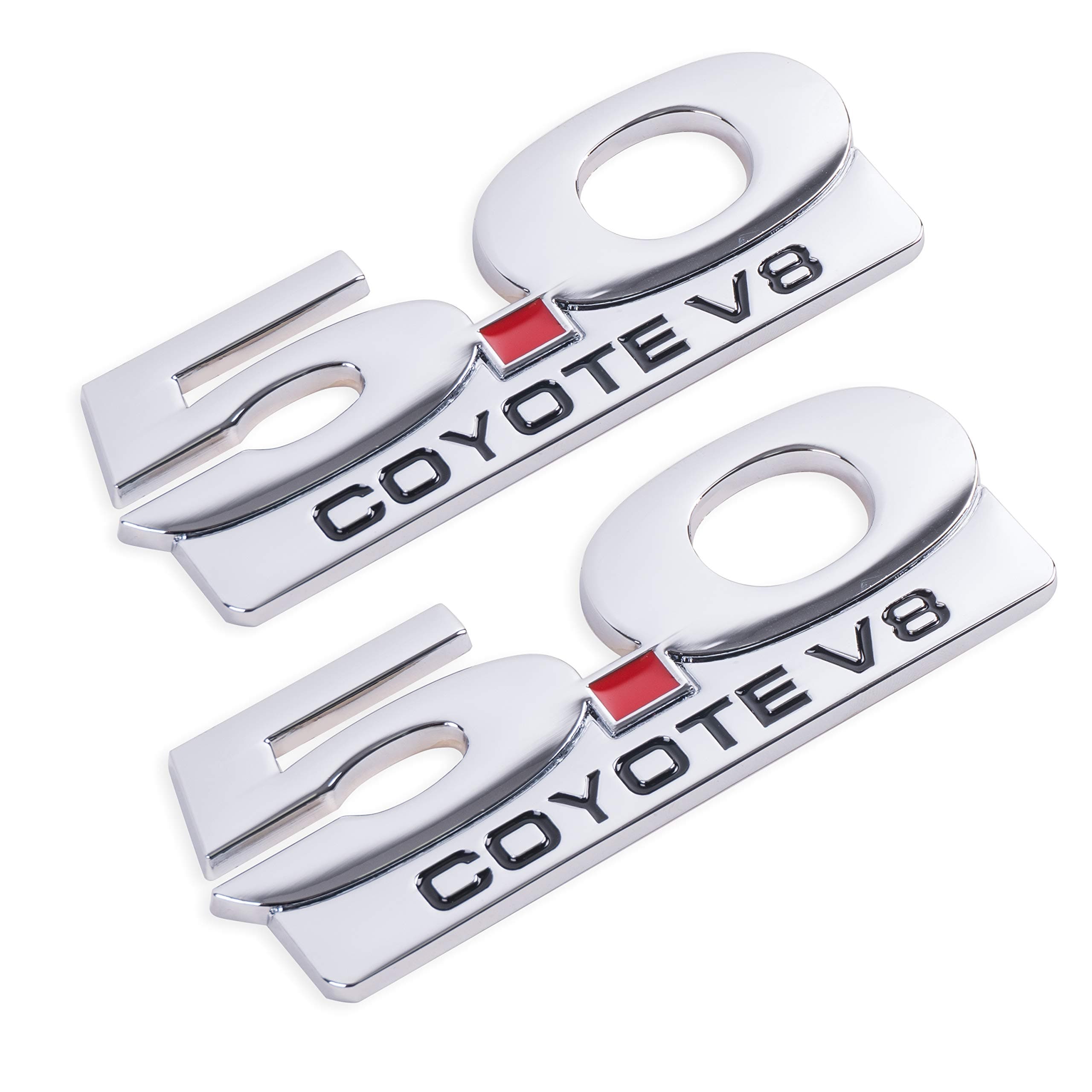 2Pack 5.0 Coyote V8 Emblem for Ford Mustang F150 F250 F350 Badge Decals (Silver)