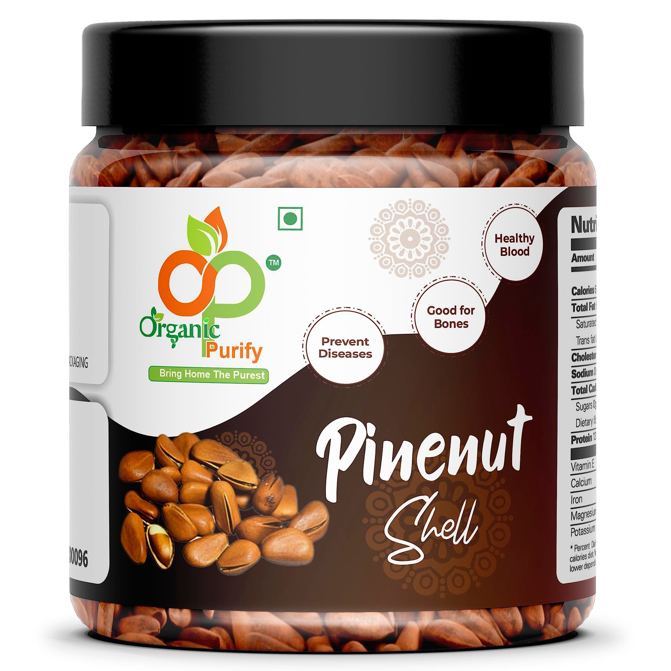 Organic Purify Pine Nuts with Shell, 100 Grams | Chilgoza Jumbo Size (Jar Pack)