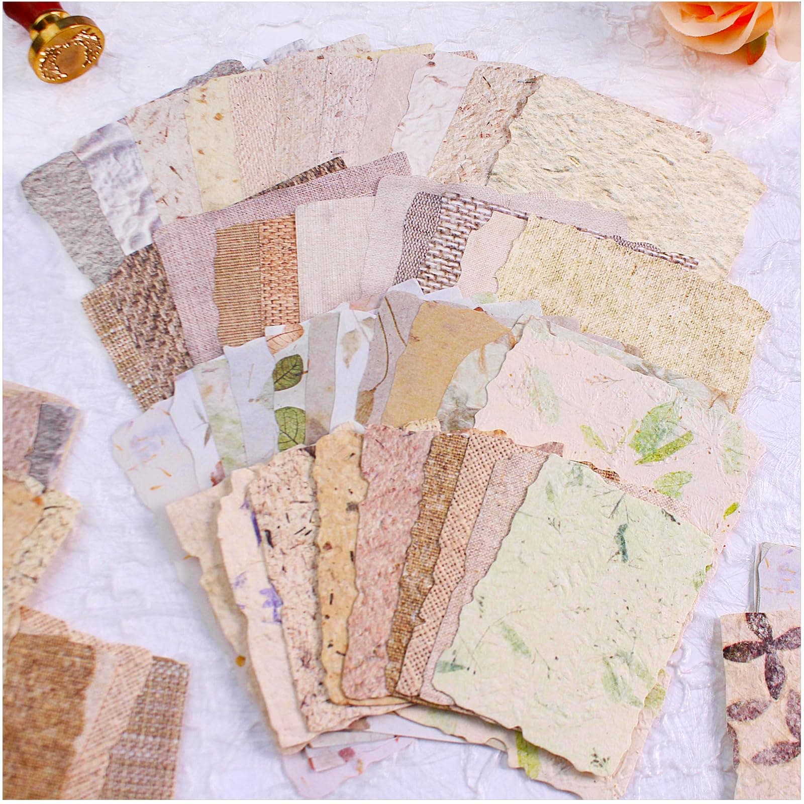 Diuhofart 84pcs 3D Embossed Vintage Material Scrapbooking Paper Craft Leaf Fiber Texture Recyclable Handmade Paper Junk Journal Scrapbooking Supplies Greeting Card DIY Craft Art