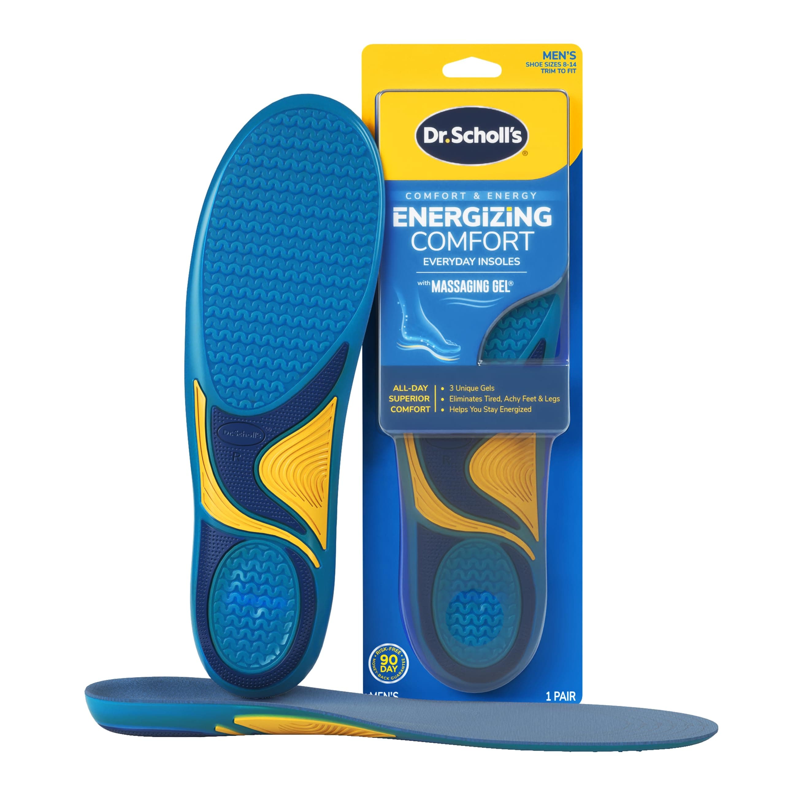 Dr. Scholl’s Energizing Comfort Everyday Insoles with Massaging Gel®, On Feet All-day, Shock Absorbing, Arch Support,Trim Inserts to Fit Shoes, Men's Size 8-14, 1 Pair
