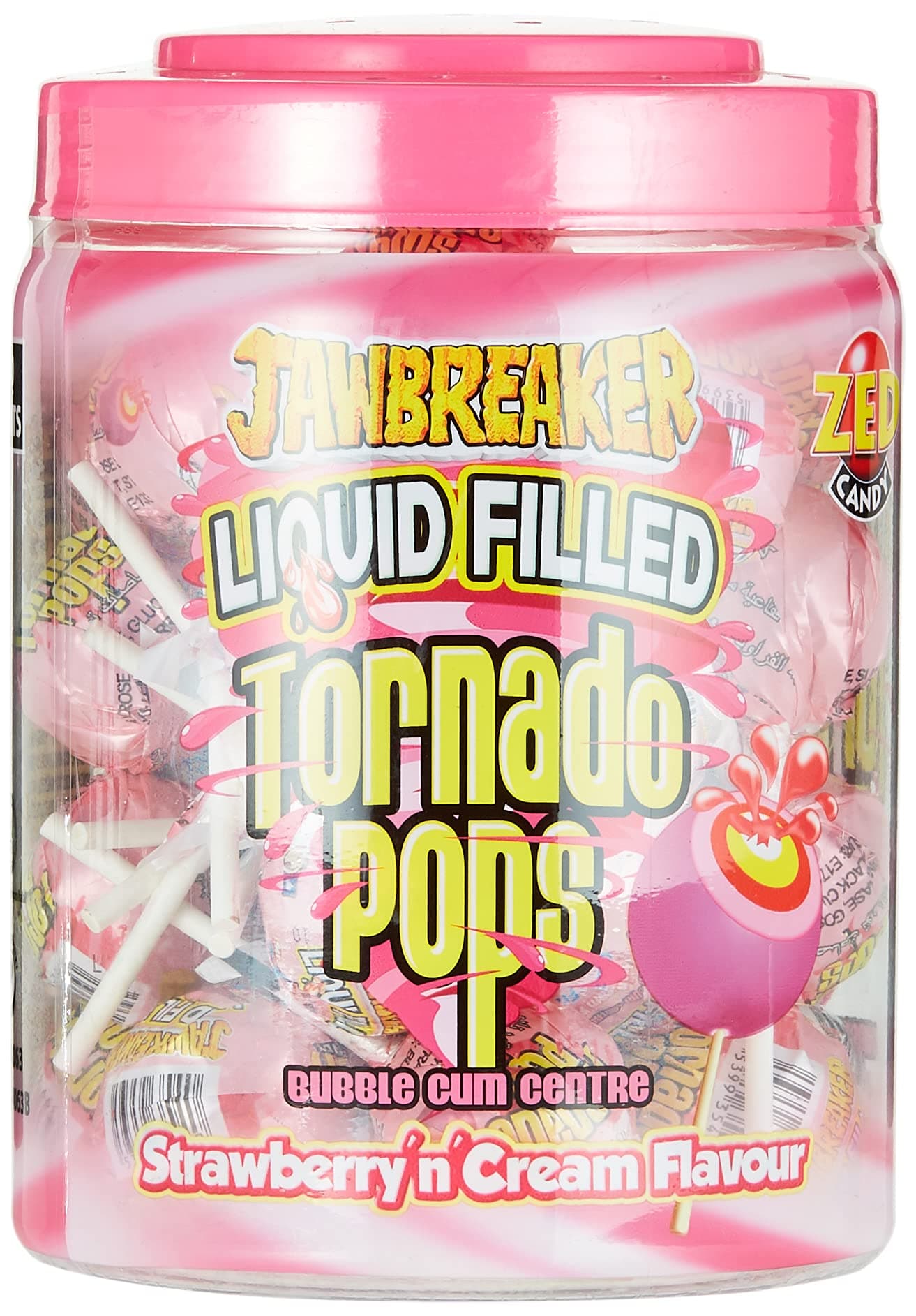 Strawberry Flavor Jawbreaker Liquid Filled Tornado Pop, 30 Count