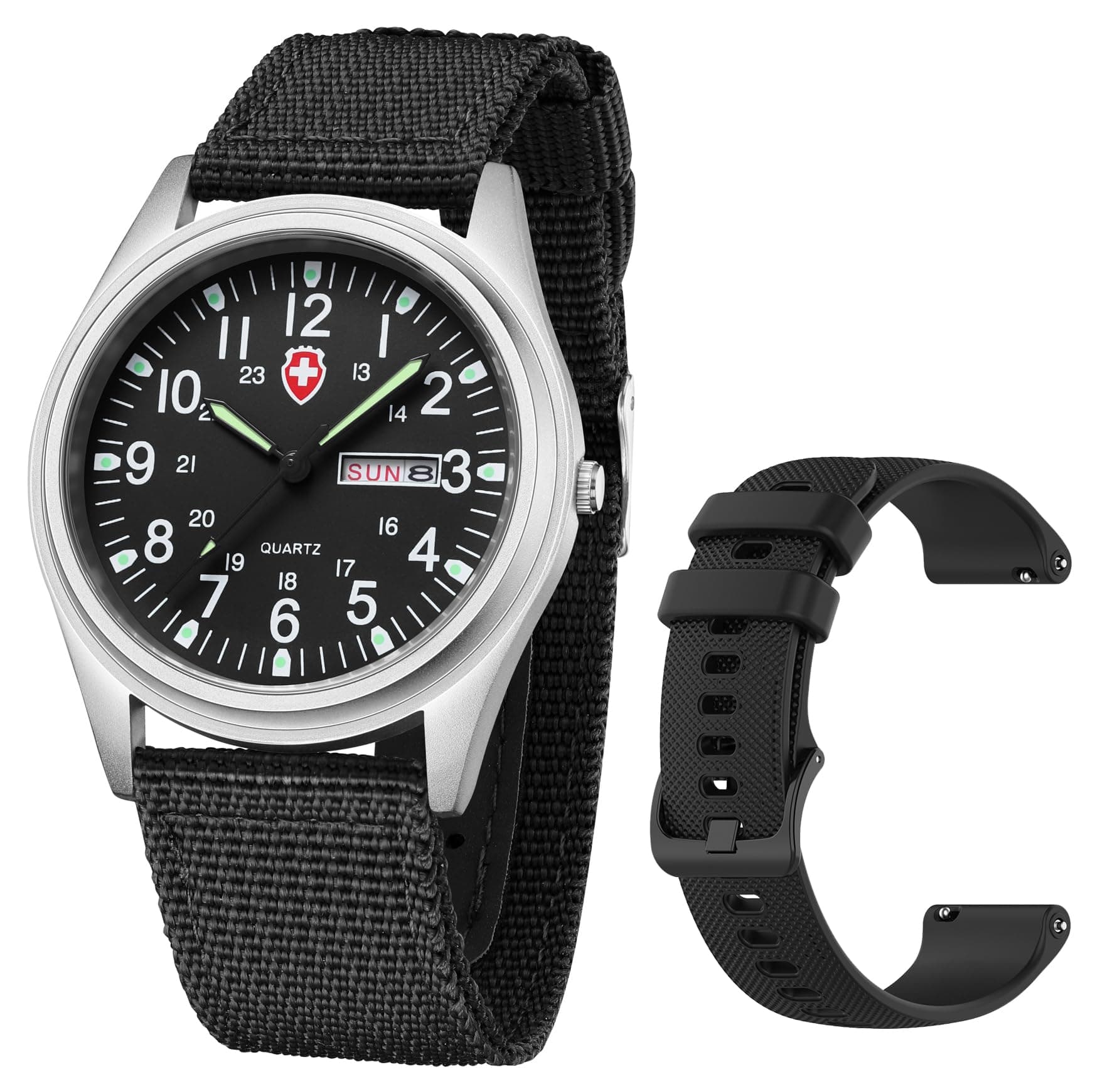 Unisex Military Watches Sport Textile Nylon Strap Stylish Men Watch Luminous Fashion Watches Analog Display Quartz Waterproof Casual Wristwatch