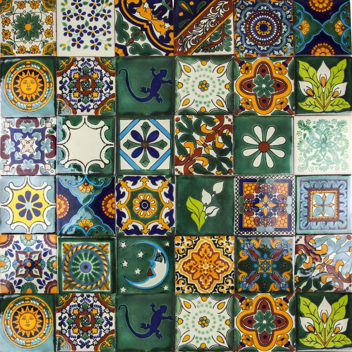 Mexican Ceramic Tiles 4x4 - Verde by Cerames - 30 Decorative Mexican Mosaic Tiles for Bathroom, Kitchen, Shower, Stairs, Living Room, Kitchen backsplash | Mexican Tiles backsplash Talavera