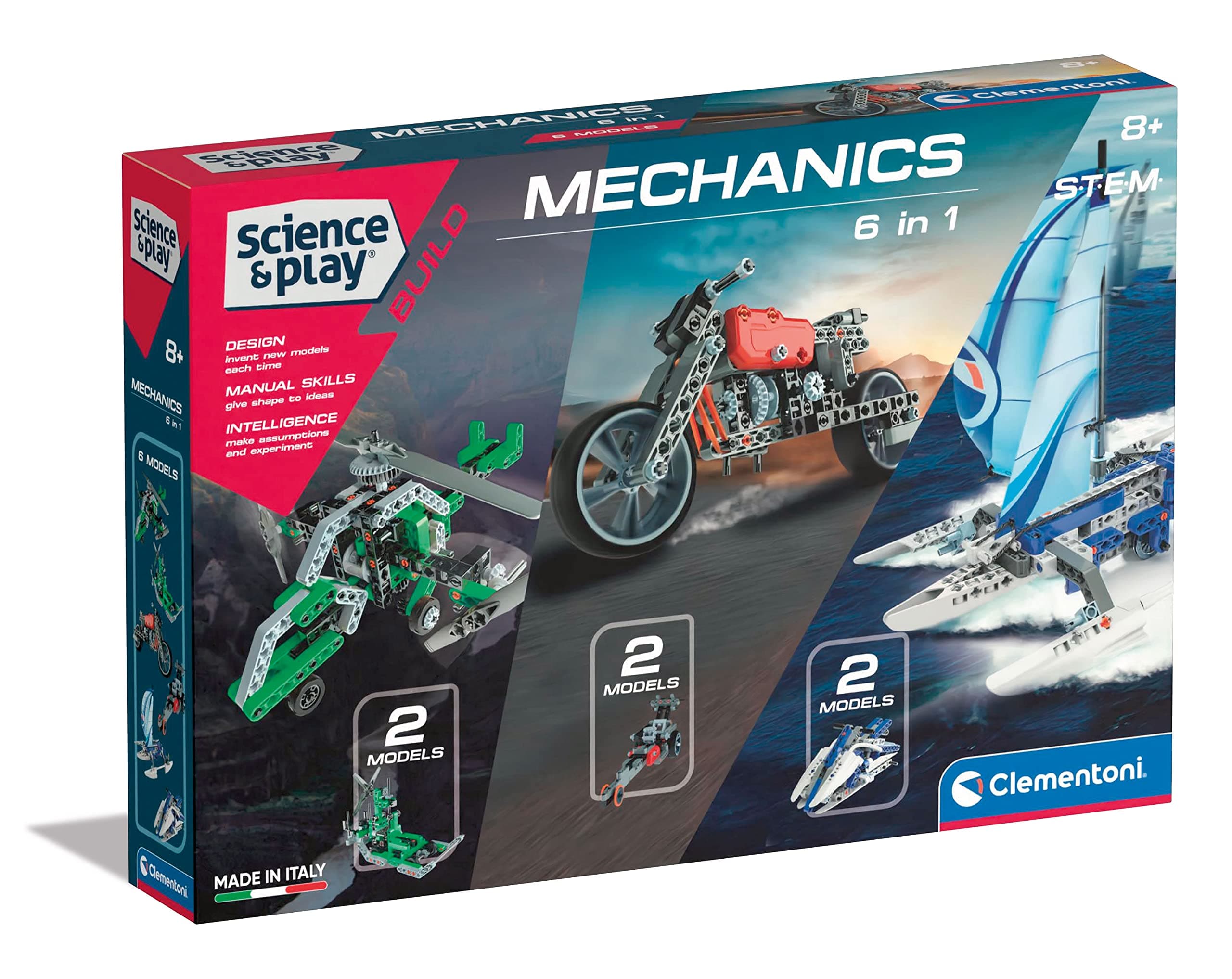 Clementoni 97861 Science and Play 6 in 1 Construction Toy, 6 Models Building Set for 8 Years, Mechanics Laboratory-Made in Italy, Ch, Multi-Coloured