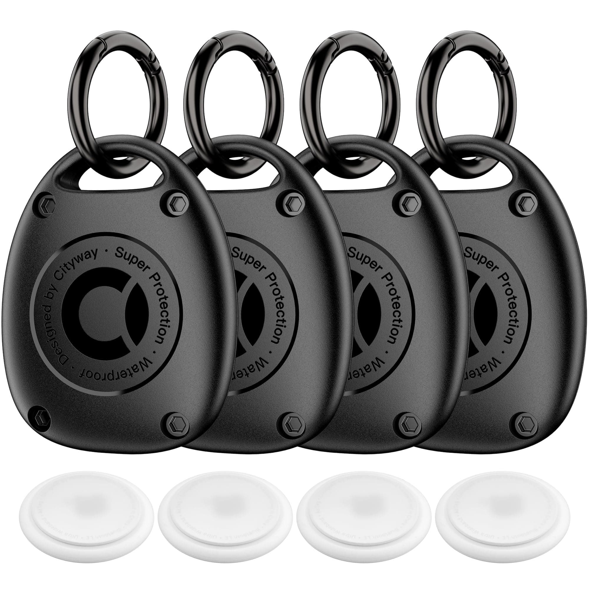 (4 Pack) for AirTag Keychain Holder Case | IPX8 Waterproof, Ultra-Compact | Portable for Air Tag Holder Cover for Backpack, Keys, Luggage - Black
