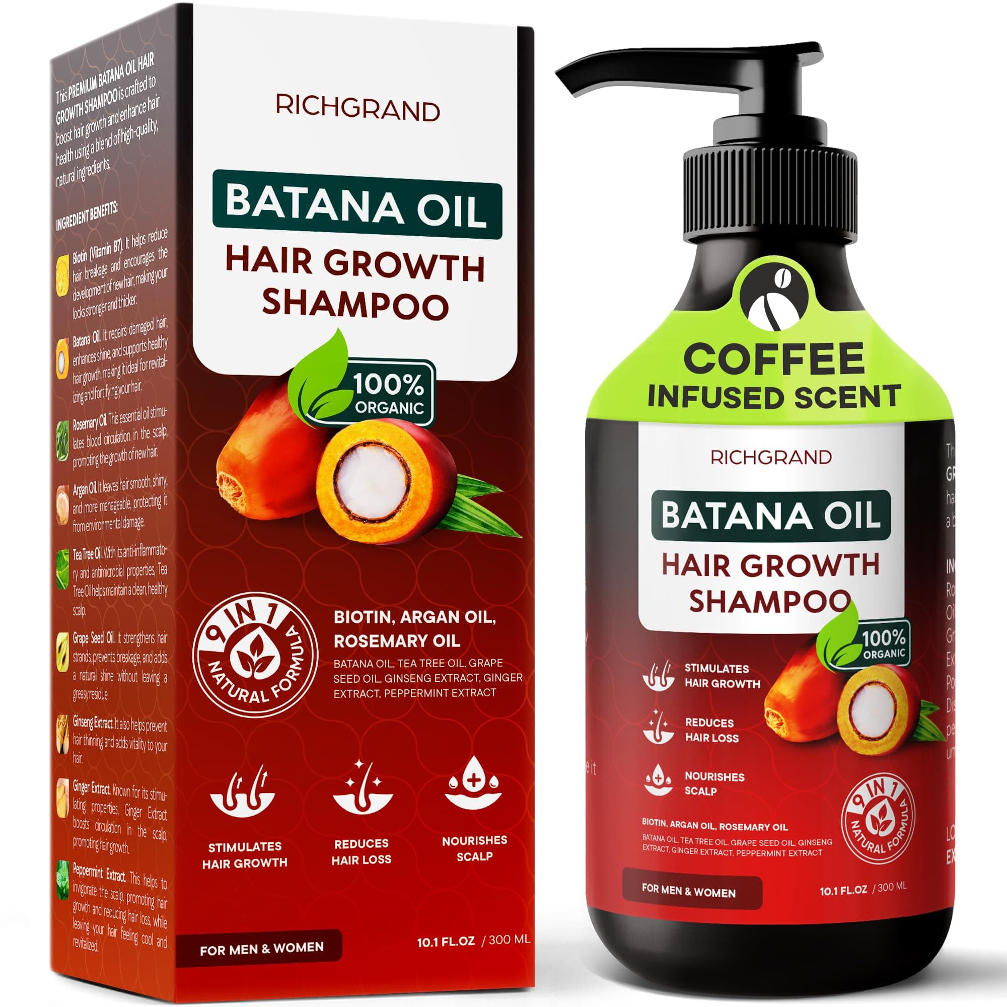 Batana Oil Shampoo for Thinning Hair - Volumizing Biotin & Rosemary Formula - Sulfate Free Thickening Shampoo for Women & Men - Natural Batana Extract for Scalp Health, Strength & Shine - 9-in-1 Blend