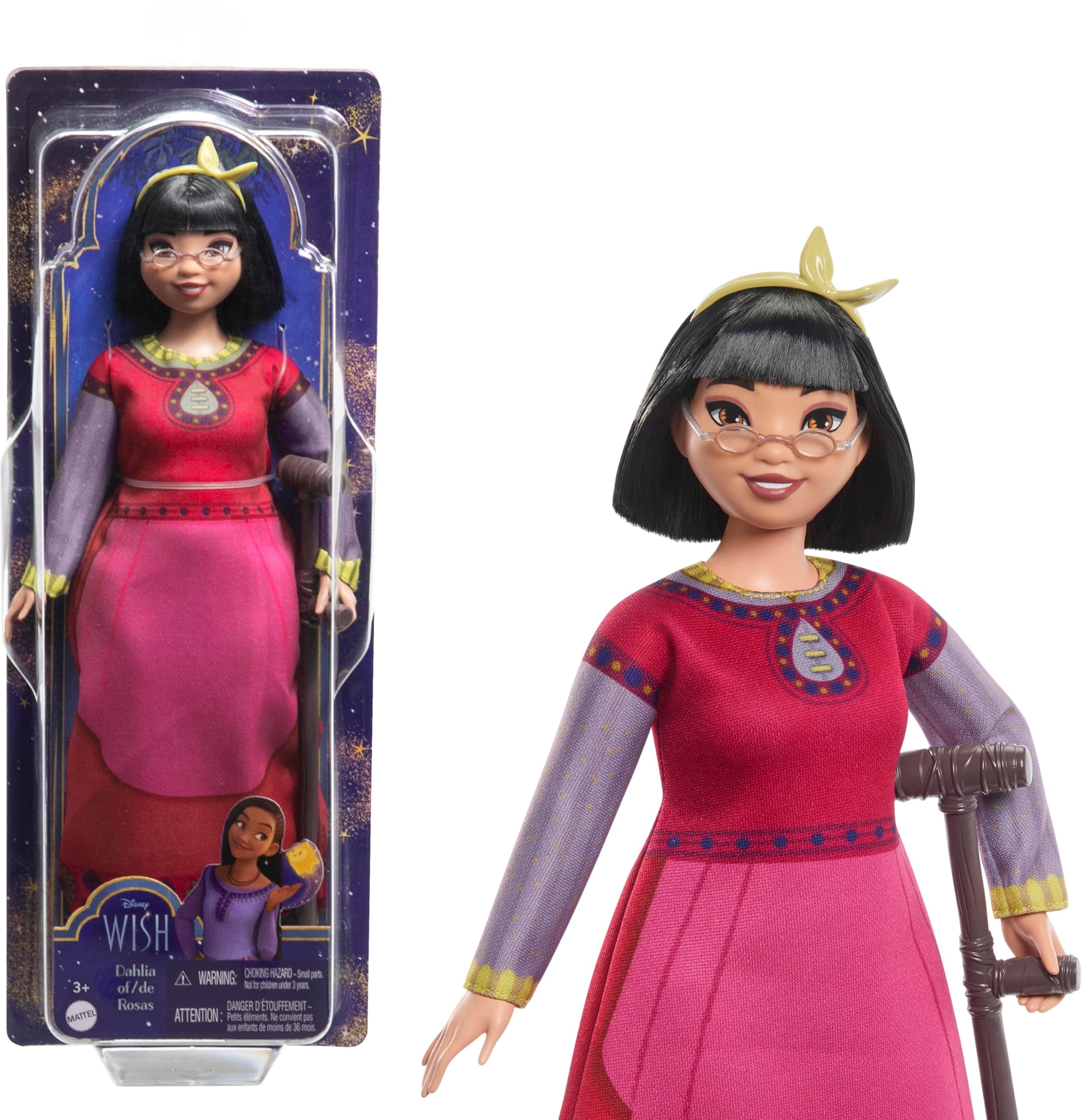 Mattel Disney Wish, Asha and the Good Star – Dahlia Doll from the Kingdom of Rosas with Removable Iconic Outfit, 7 Points of Joint, Accessories Included, Children's Toy, From 3 Years, HPX24