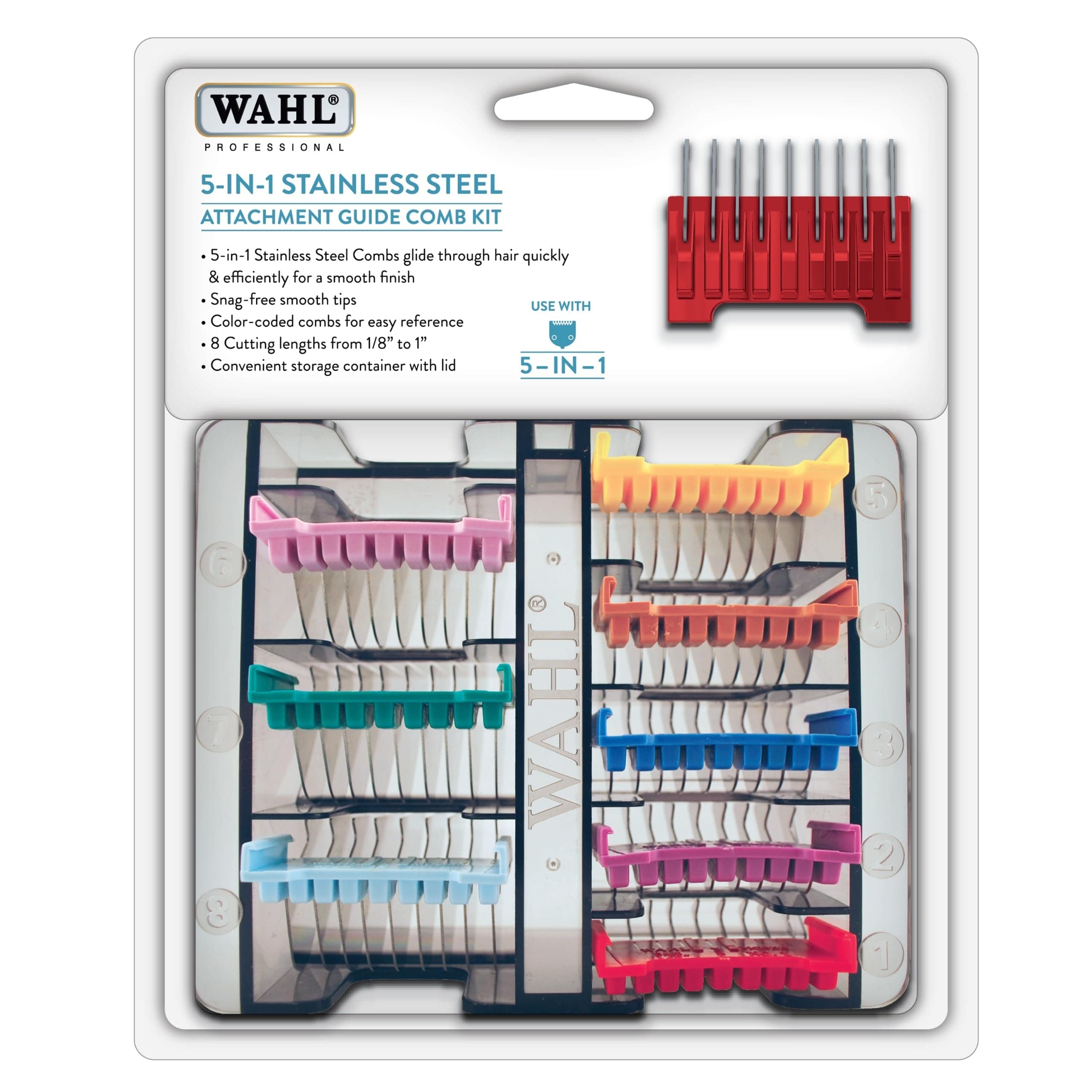 Pro Animal 5-in-1 Stainless Steel Attachment Combs - 8 Cutting Lengths - Color-Coded Clipper Guides - for Cats, Dogs & Horses - Pet Grooming Clipper Guide Combs - Multicolor 2
