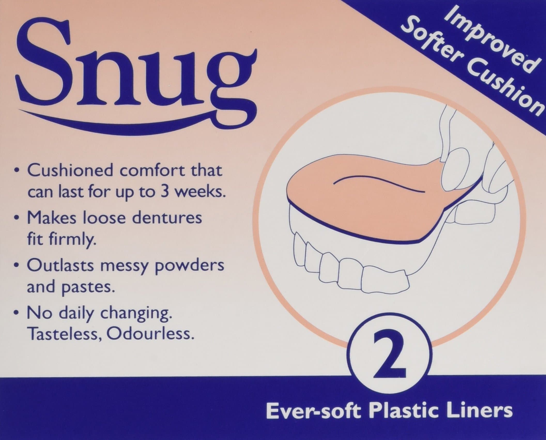 Snug Denture Cushions With Ever Soft Plastic Liner - 2 Improved Softer Cushions