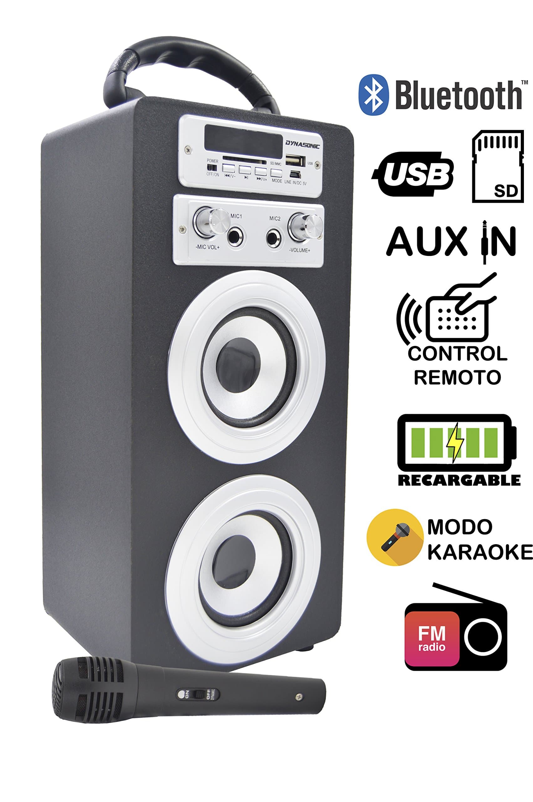 DYNASONIC Portable Bluetooth Speaker Karaoke with Microphone, 10 W Portable Wireless MP3 Player, USB SD Reader, FM Radio 025-Black