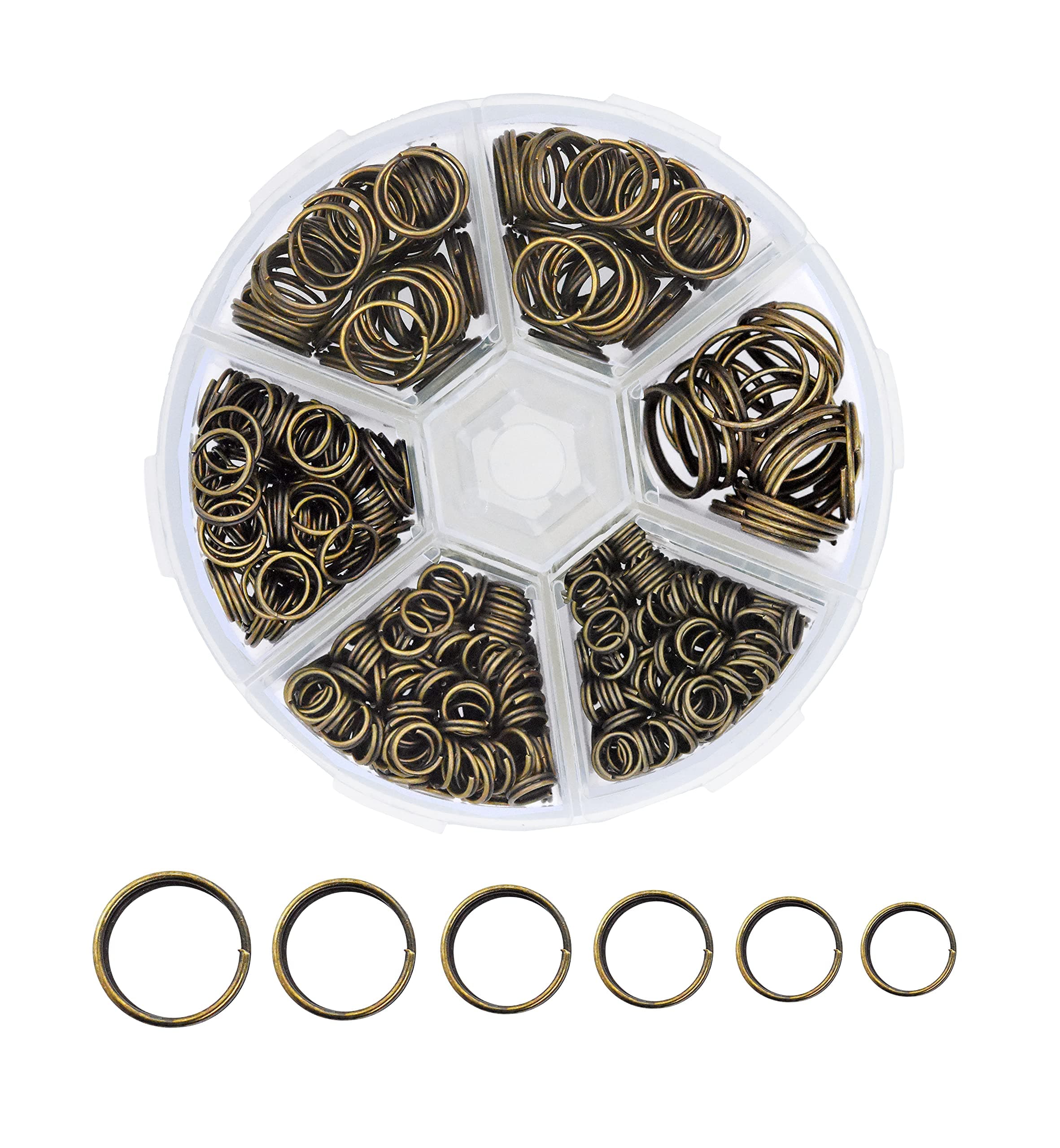 Mandala Crafts Assorted Antique Brass Double Jump Rings for Jewelry Making - 540 Pcs Mini Split Key Rings Set for Crafts, DIY Keychains, and Accessories