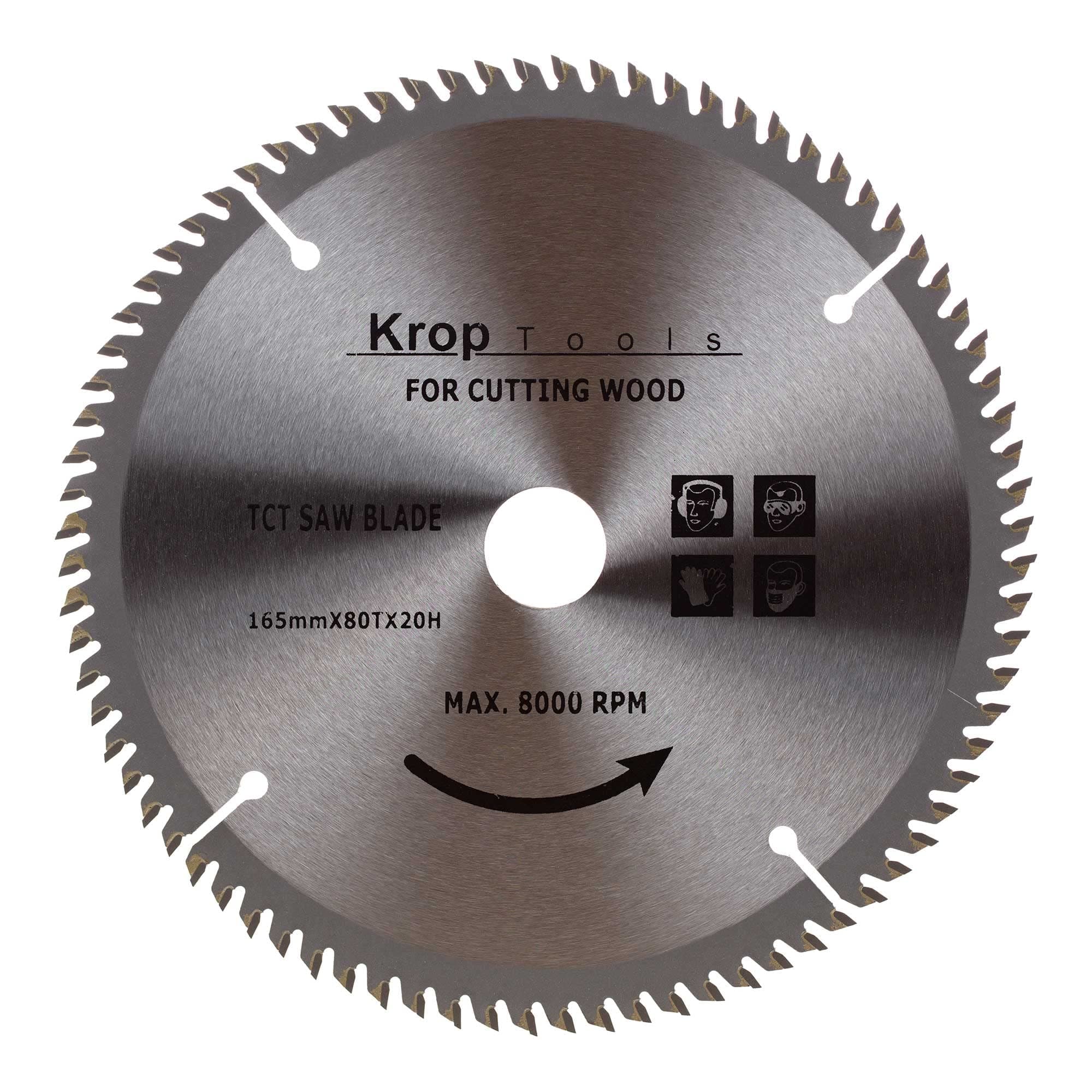 KROP Circular Saw Blade Cordless TCT 165mm x 80 Tooth x 16/20mm Bore compatible with Makita Mac Allister DeWalt Milwaukee Bosch Erbauer Evolution Ryobi Stanley Worx Hikoki Skil Metabo Festool Triton.