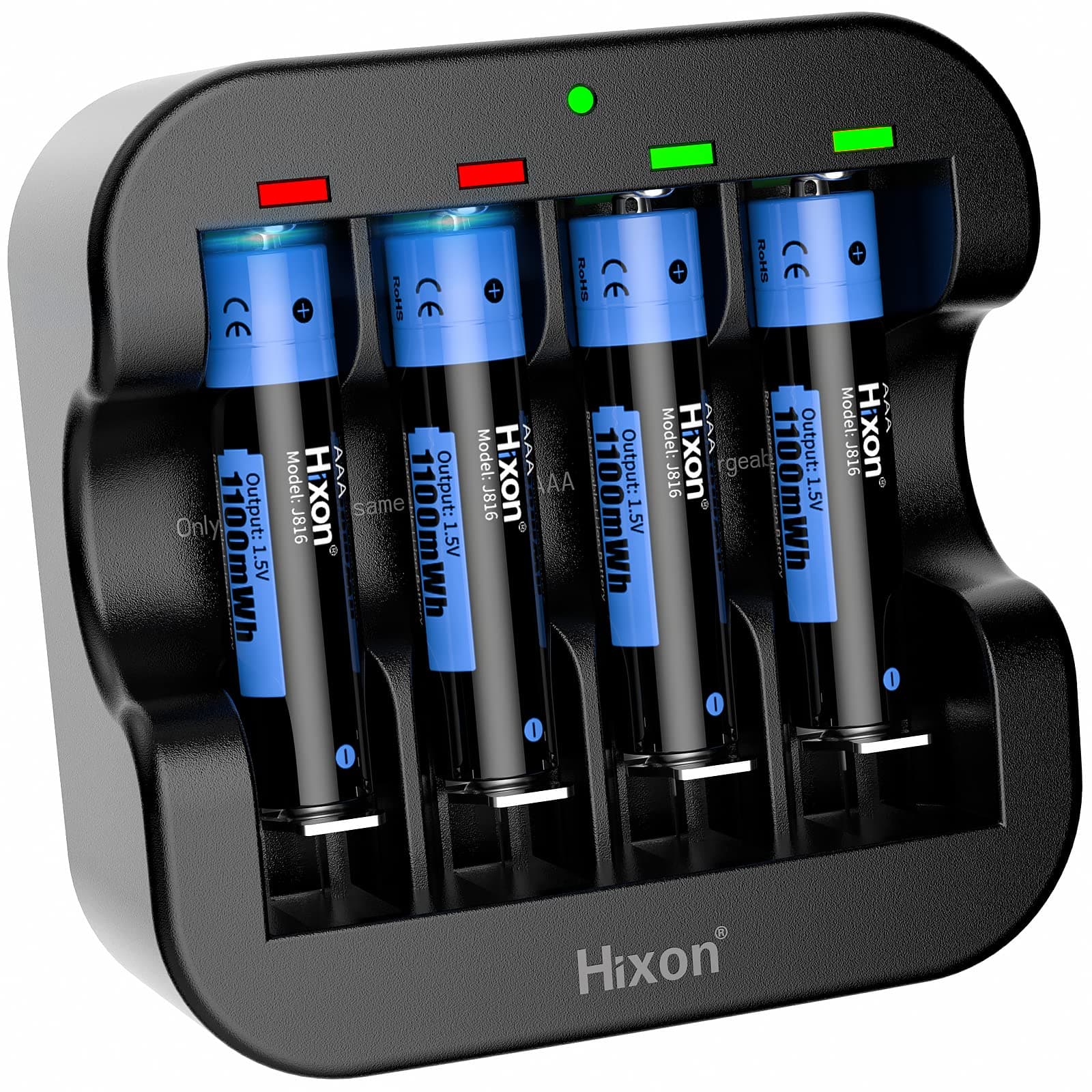 1.5V Rechargeable Lithium AAA Batteries-Full Recharged 4-Pack with Ultra Fast Charger,1100mWh High-Capacity Long-Lasting Triple AAA Li-ion Battery,Up to 1600 Cycles,Constant Output(4AAA+1Charger)
