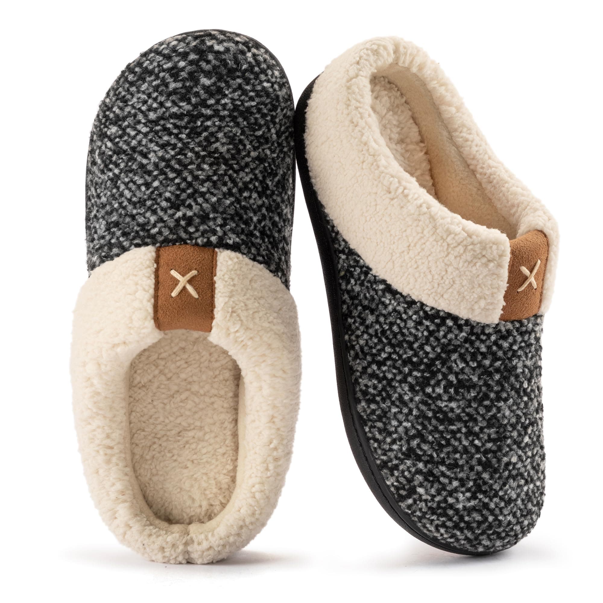 Ladies' Cozy Memory Foam Slippers Fuzzy Wool-Like Plush Fleece Lined House Shoes w/Indoor, Outdoor Anti-Skid Rubber Sole