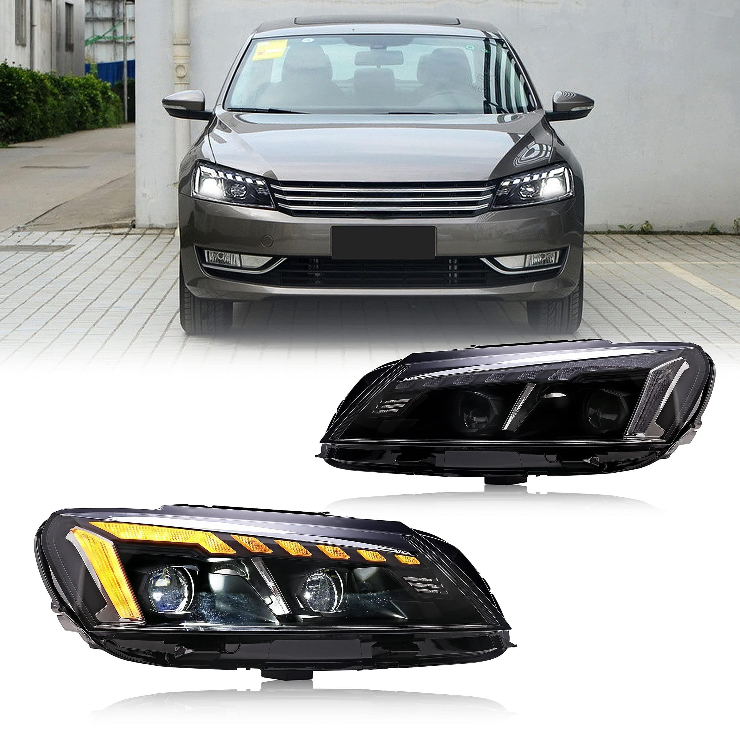 inginuity time LED Headlights For VW Volkswagen Passat 2011 2012 2013 2014 2015 With The Start Up Animation Sequential Indicator Front Lamp Projector Assembly (IT-IG-0199A)