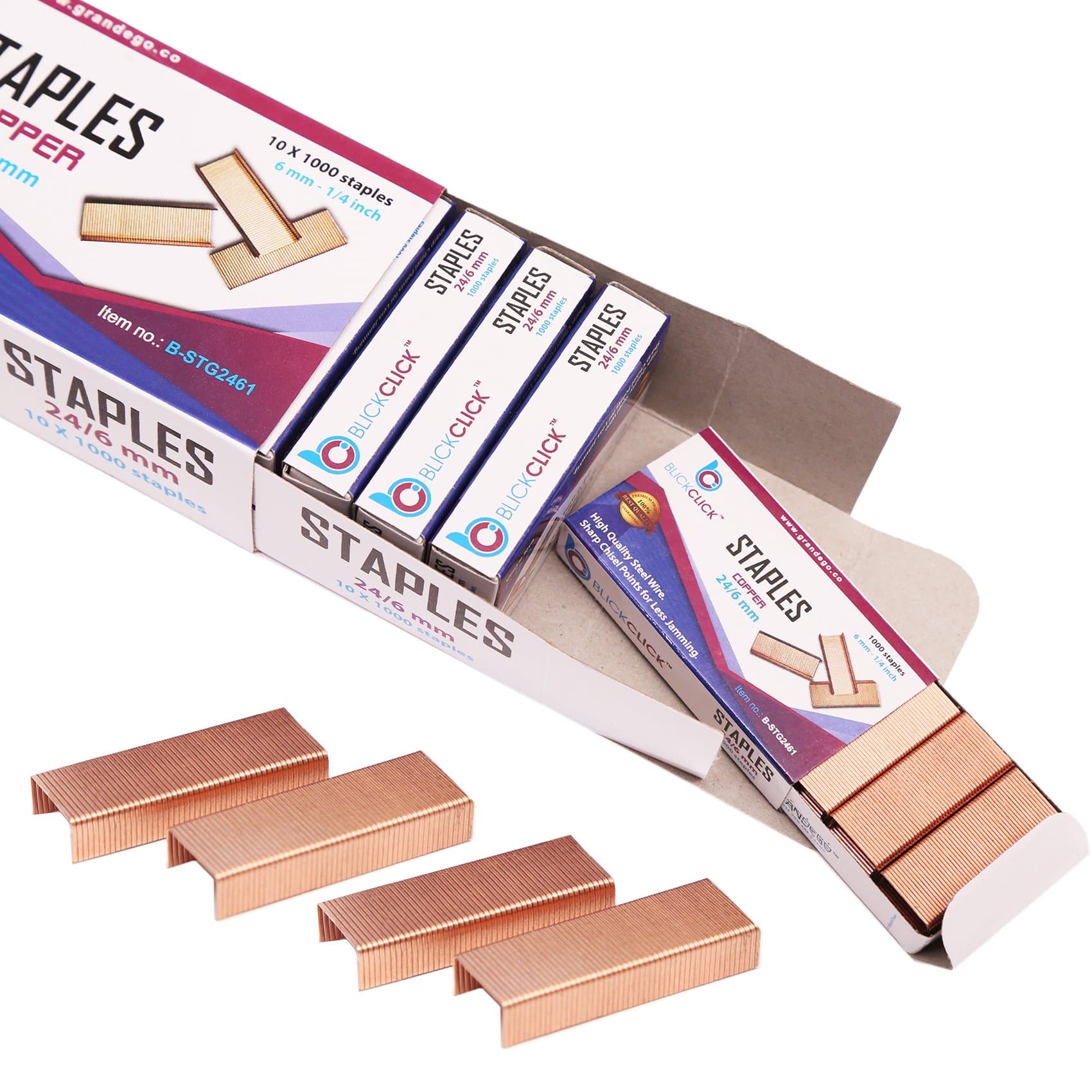 Premium Standard Office Staples | Bulk Pack of 10,000 - Rosegold Sharp Chisel Points & Strong Steel Wire Strips – ¼” Size Fits Most Staplers – Great for Classroom and Household Use