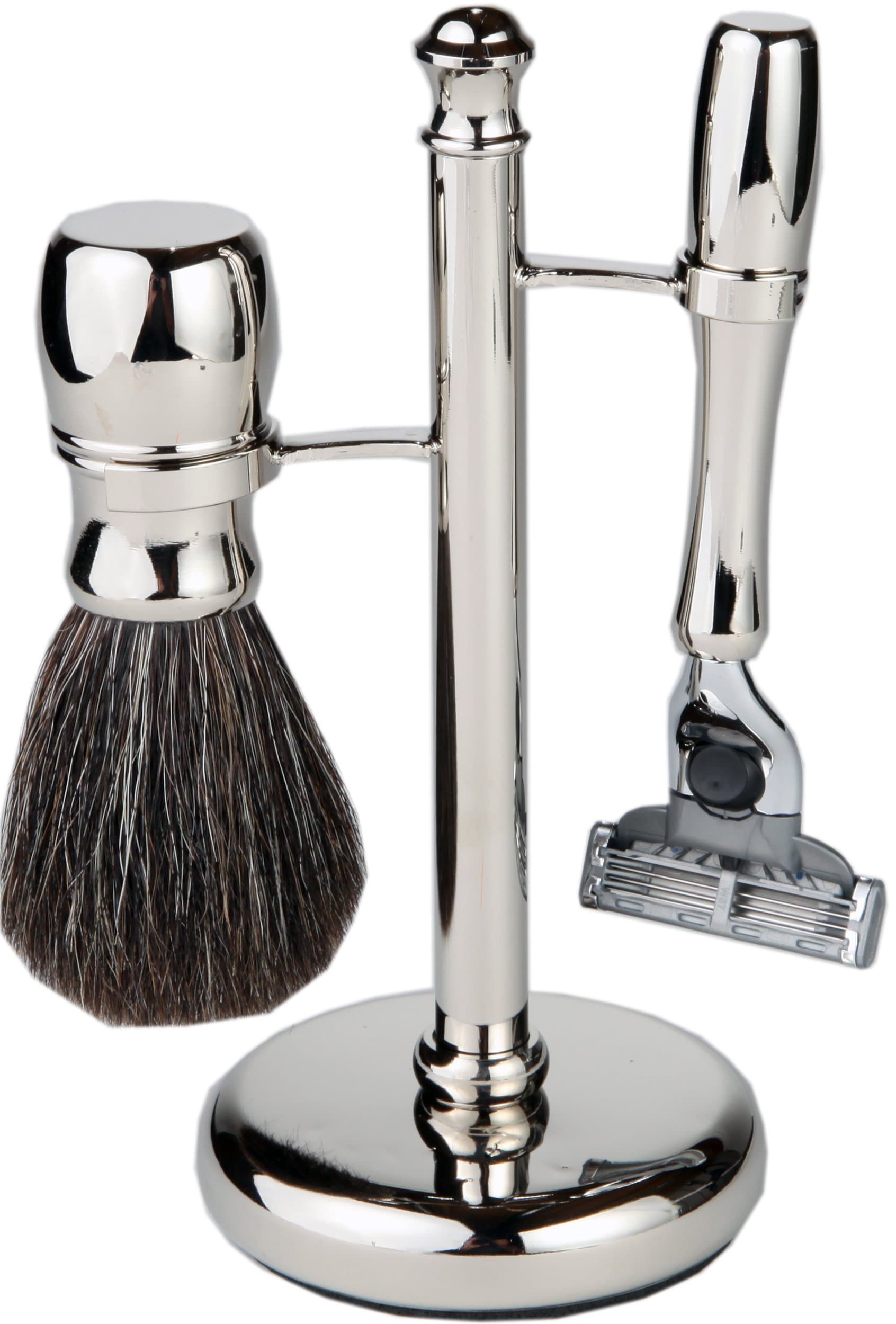 Mach 3 Chrome All In One Shaving Set With Matching Badger Hair Brush And Handle