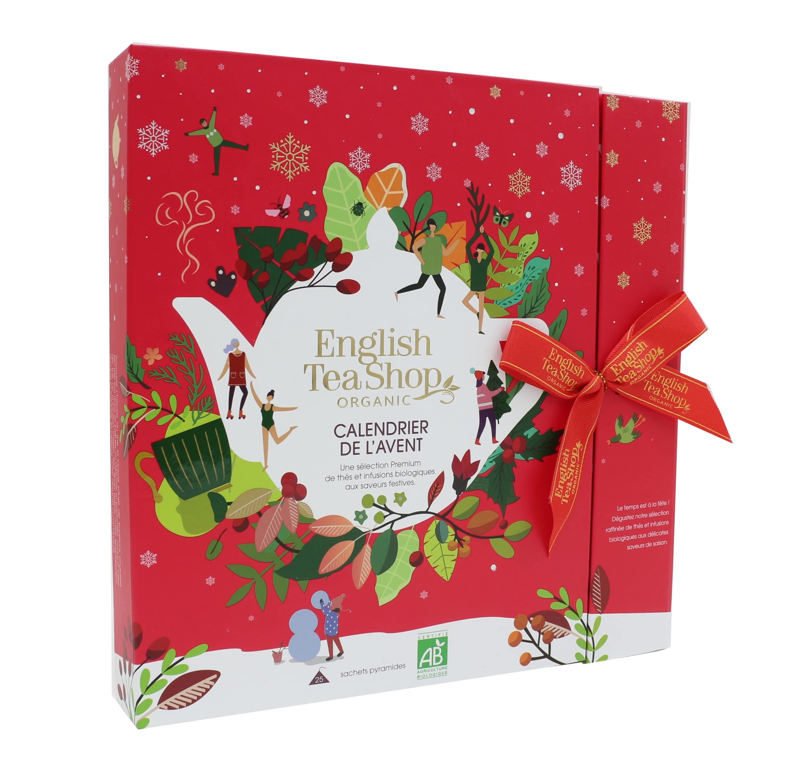 English Tea Shop Organic Book Style Red Advent Calendar - 25 Loose Leaf Tea Pyramid Bags - 13 Different Flavours., 50 g ,U060772