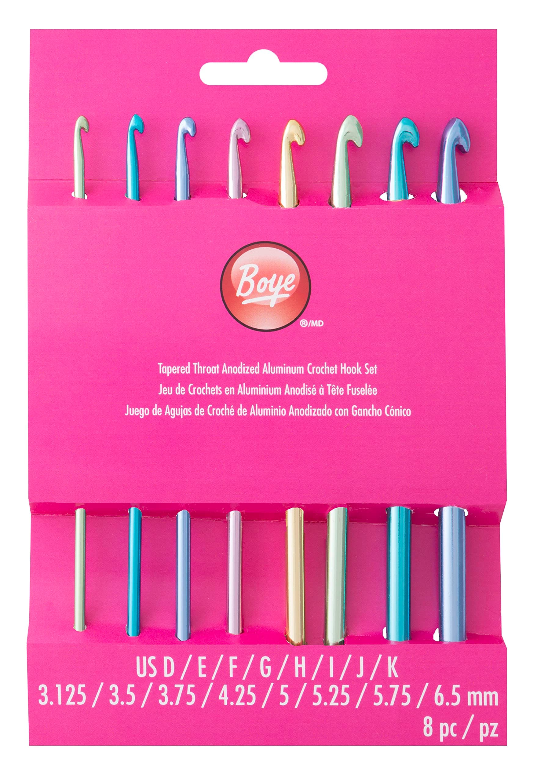 Boye Crochet Set Alum Sz Notion, Hook sizes: 3.125-6.5 mm, US D-K, Assorted