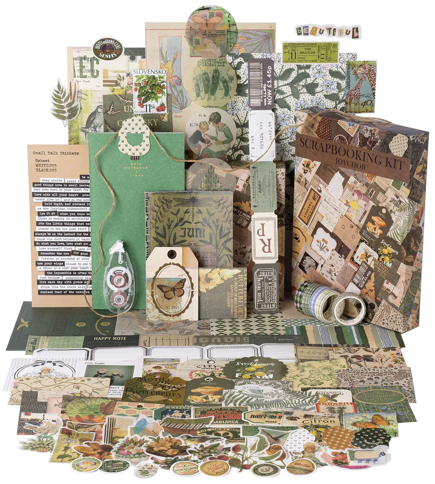 JOYCHOIC Vintage Junk Journal Supplies Aesthetic Journaling Kit, Scrapbook Papers Stickers Large Collection for Bullet Scrapbooking Materials, Planner DIY Arts Craft Collage, Adults