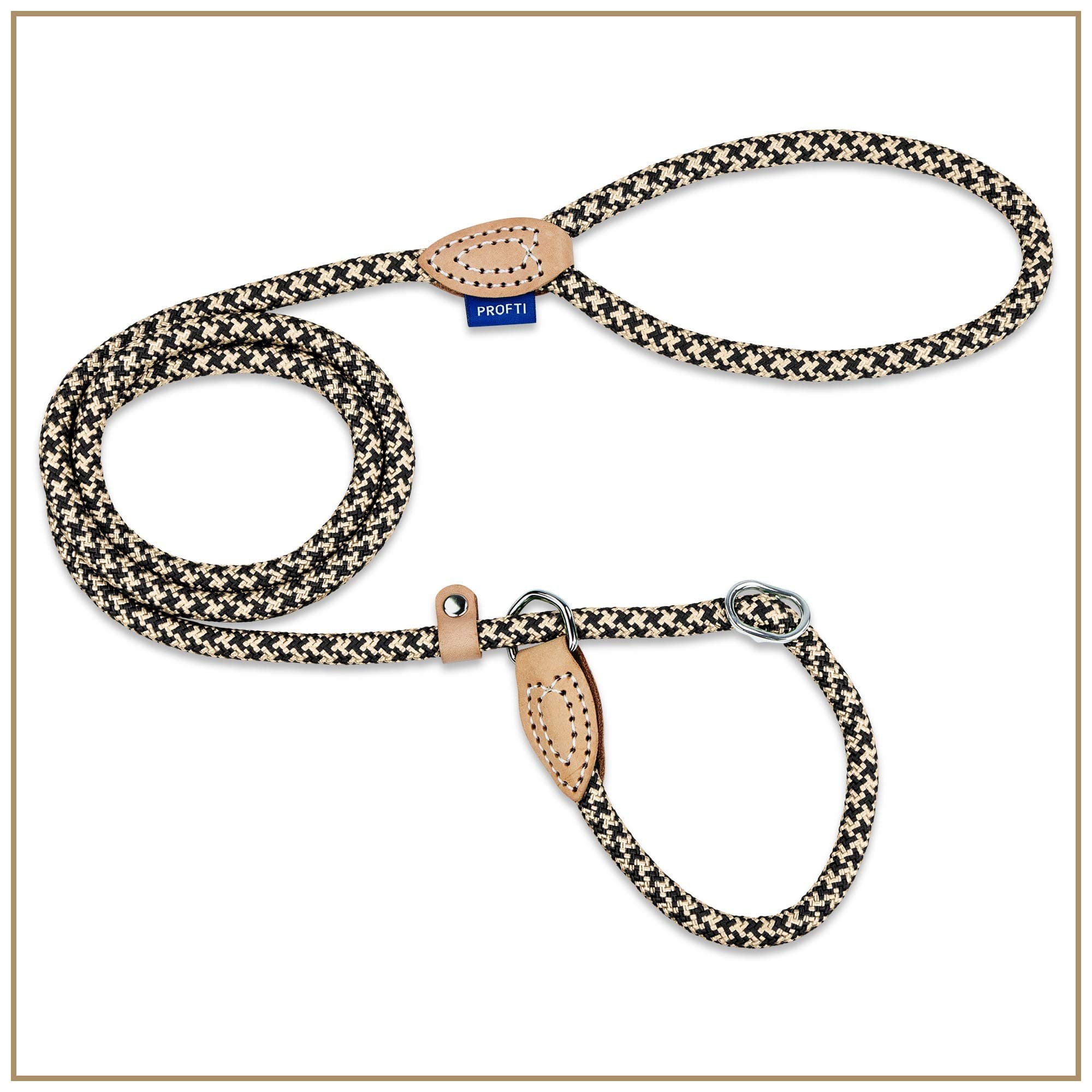 PROFTI Nylon Retriever Leash, leather elements, choke-stop, large/small dogs, 1.5 meters, with integrated collar