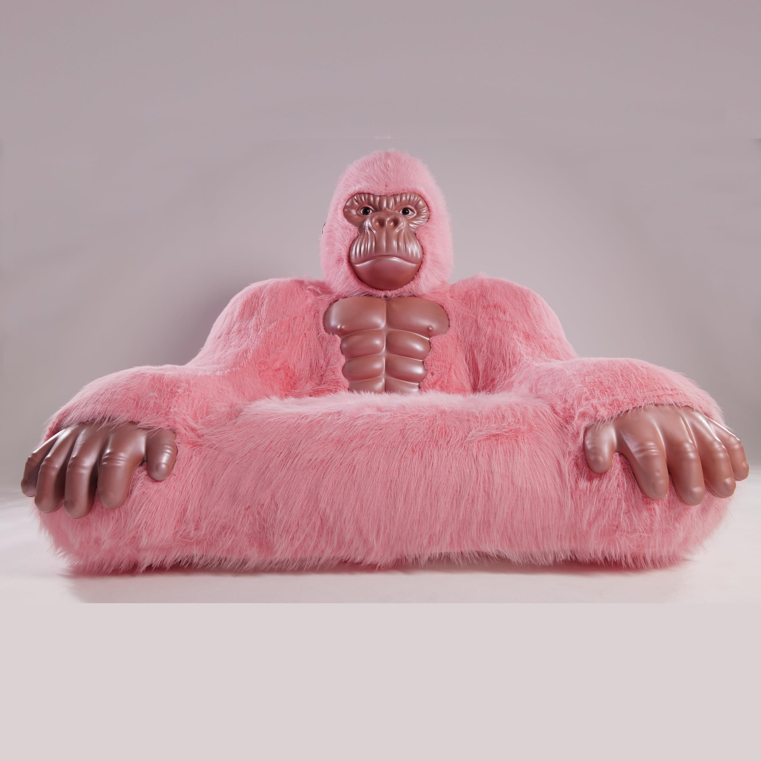 Gorilla Inflatable Luxury Sofa 6.56ft Height King Kong Inflatable Furry Plush Orangutan Furniture for Lounging, Gaming, or Movie Nights (Pink)