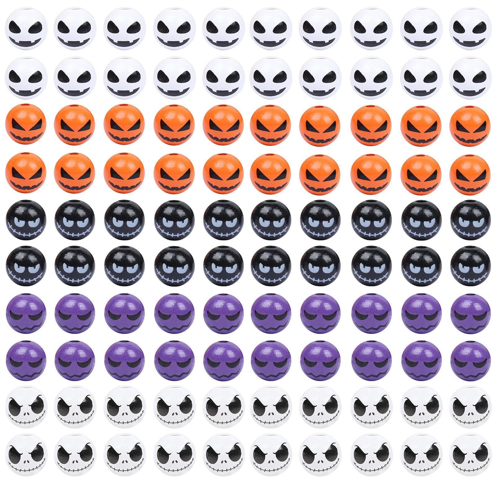 Halloween Beads, 100pcs Wooden Spacer Beads, Halloween Wooden Beads, Halloween Painted Wood Beads, Wooden Beads Spacer Craft, Pumpkin Spacer Beads, Wood Beads for Necklaces Bracelets Home Decorations