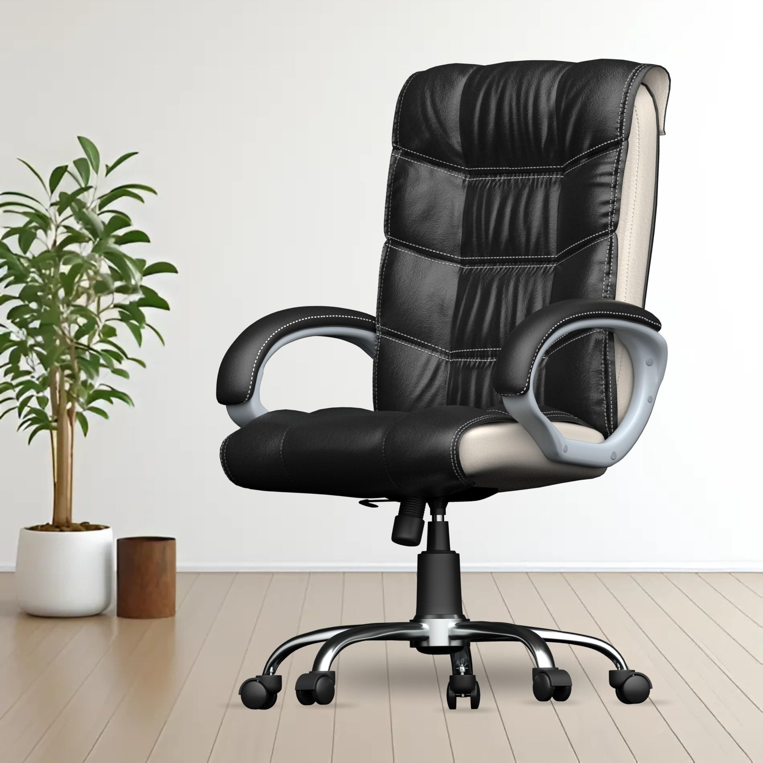 FUGO FG10C Ergonomic Office Chair,Adjustable Height,Cushioned Back&Seat,Tilting Mechanism,Heavy Duty Metal Base,Dual Nylon Casters,Comfortable Desk Chair for Work,3-Year Warranty (Black and White)