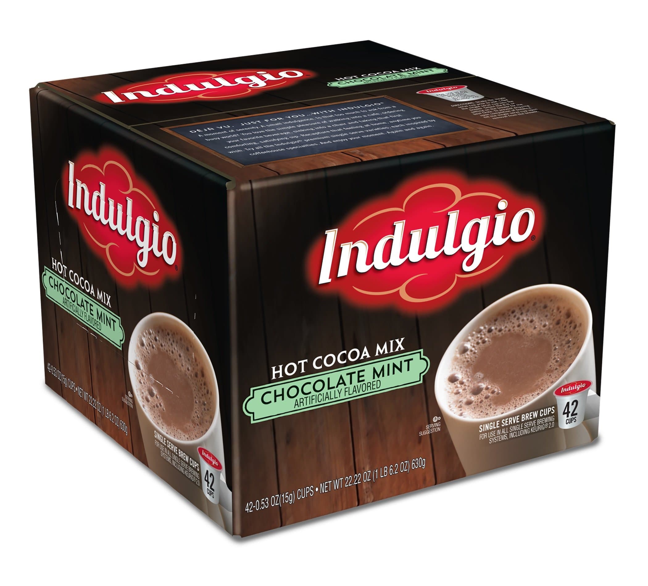 Indulgio Chocolate Mint Hot Cocoa Single Serve K-cup, 42 Count (Compatible with 2.0 Keurig Brewers)