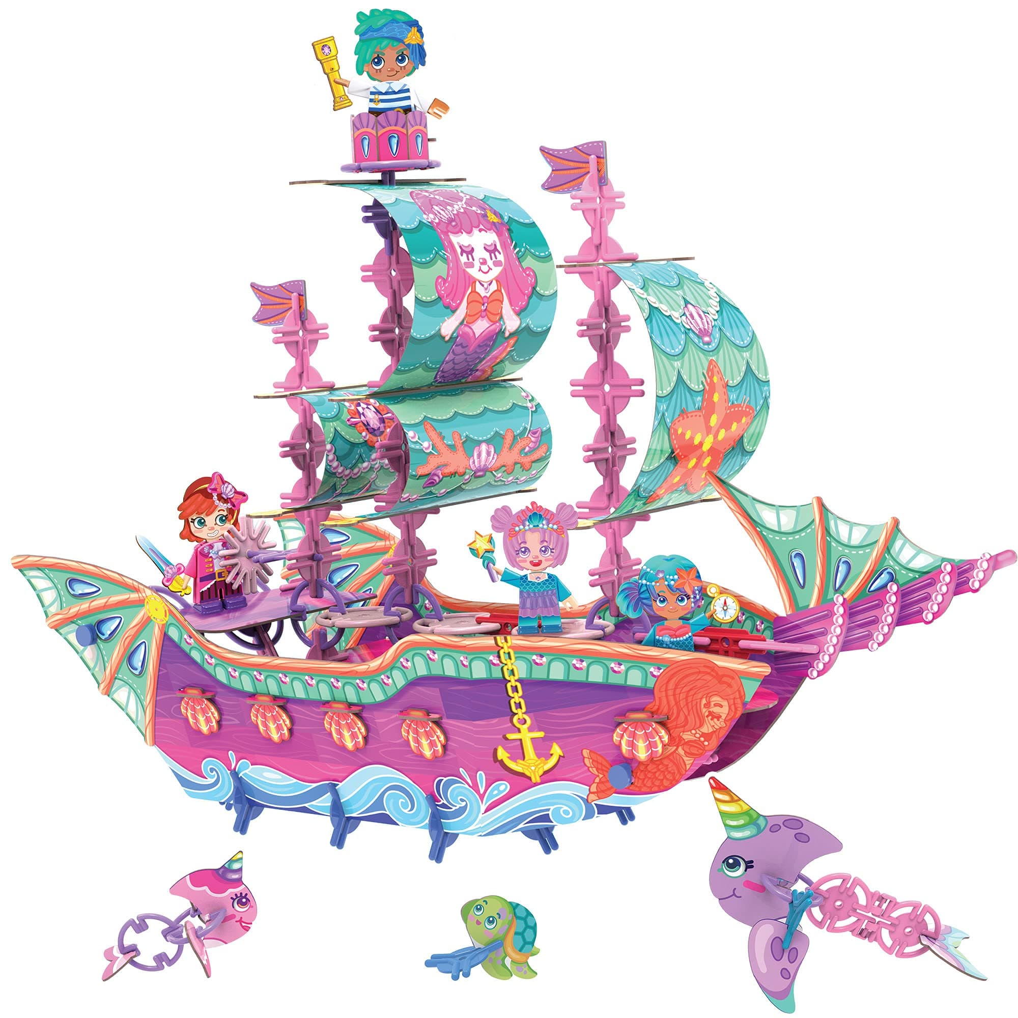 Marvelous Mermaid Ship | Build-Your-Own Magical Boat Play Set, Kids 3D Puzzle Toy - STEM Girl Toys Ages 6-7 and Up