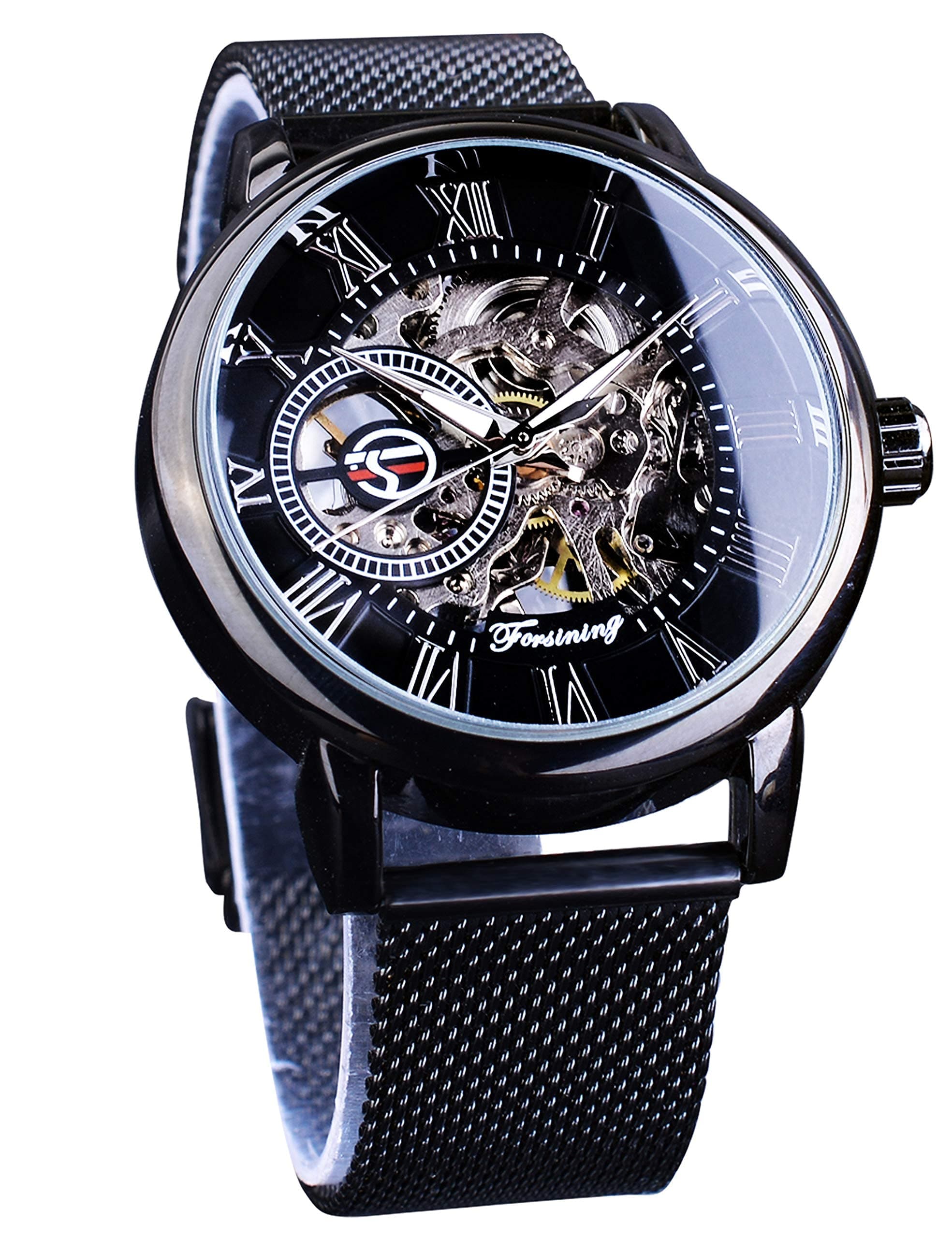 Men's Skeleton Steampunk Mechanical Watch - Minimalist Retro Design With Transparent Business Mesh Band