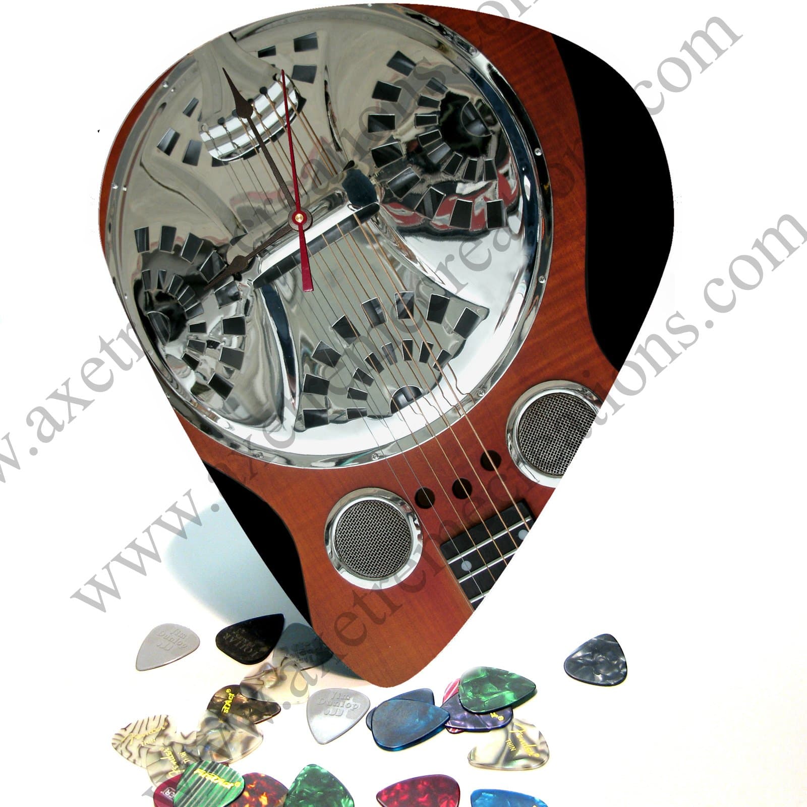 Giant Guitar Pick Wall Art Clock - Closeup of Dobro