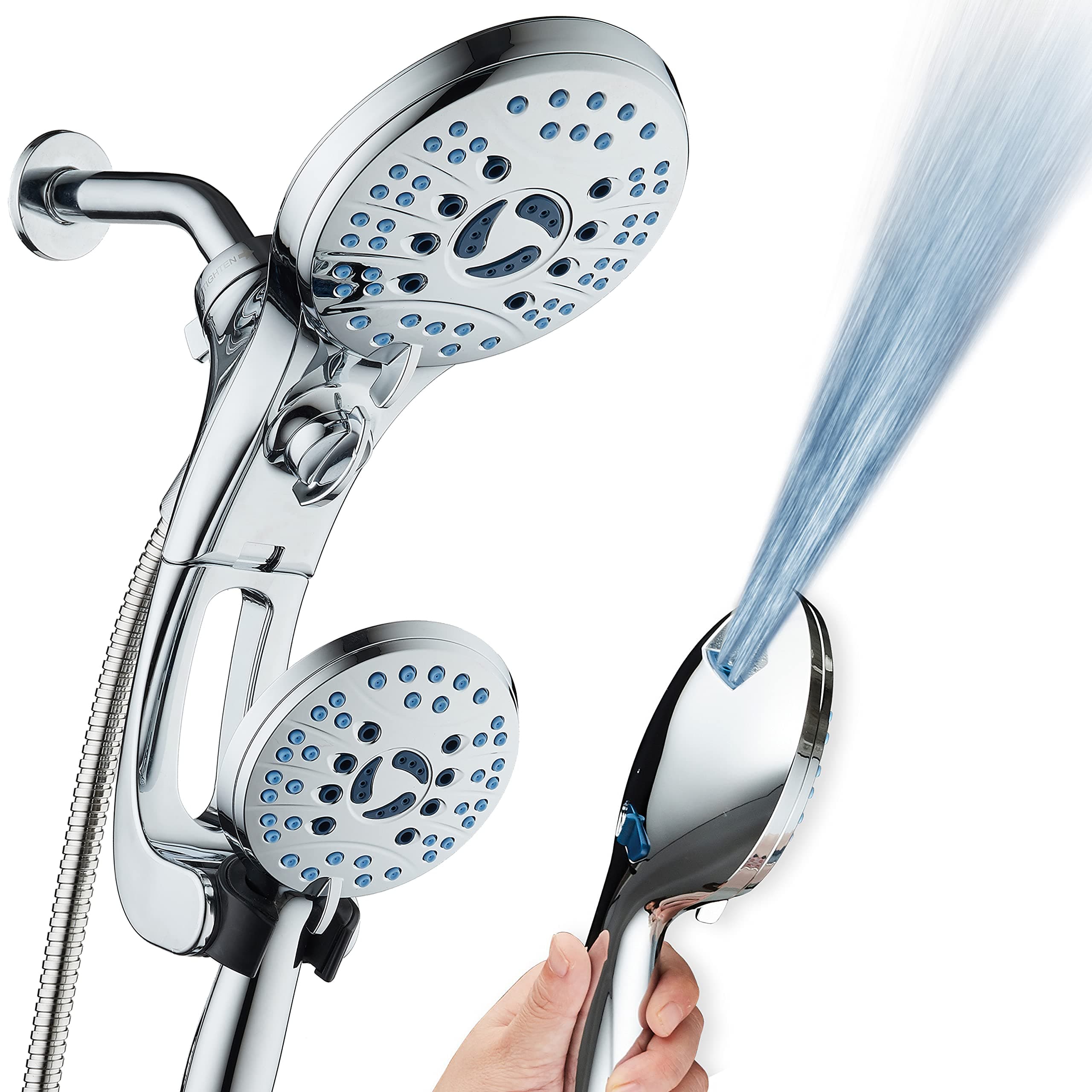 AquaCare As-Seen-On-TV High Pressure Handheld/Rain 50-mode 3-way Shower Head Combo with Adjustable Arm - Anti-clog Nozzles, Tub & Pet Power Wash, 6 ft. Hose, All Chrome Finish