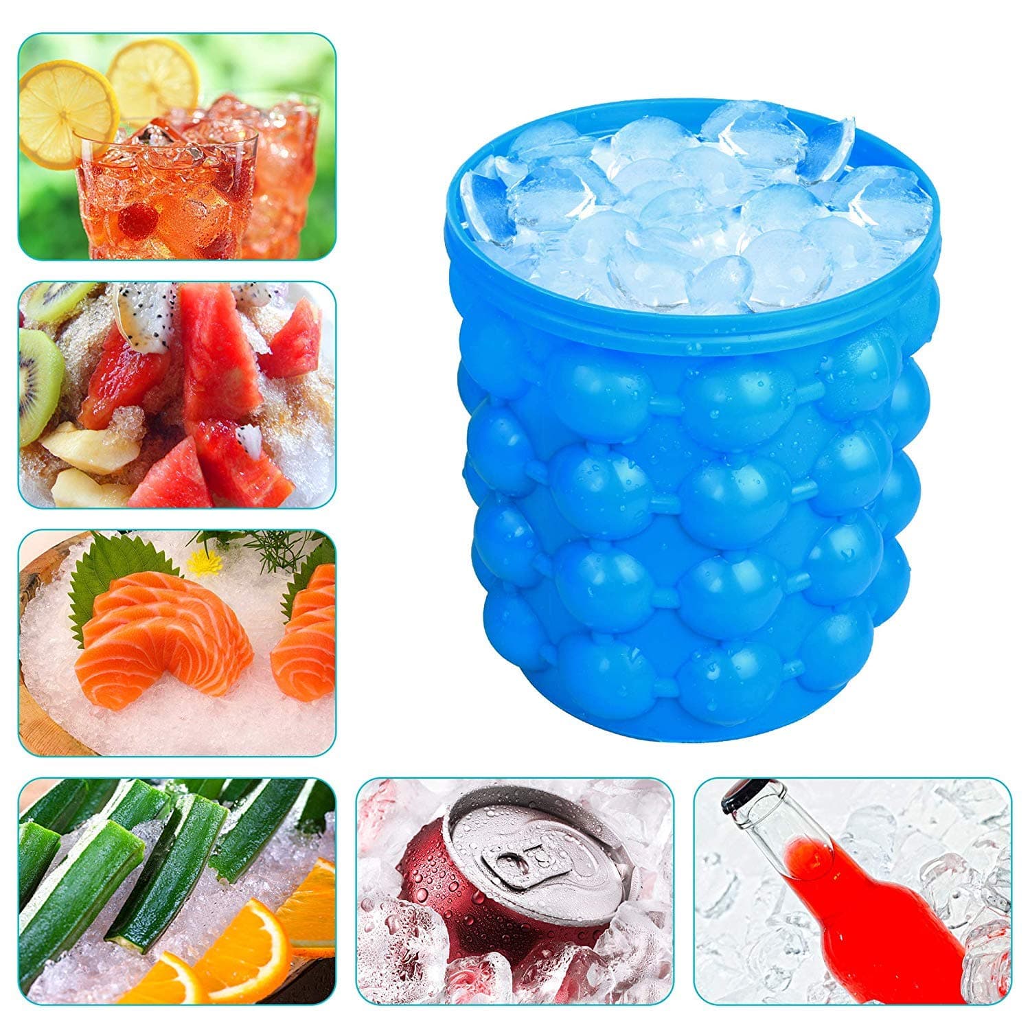 Ice Cube Master,Large Portable Silicone Ice Bucket with Lid Reusable Round Ice Cube Maker Space Saving Tool for Home Party Travel Cocktails Beer Whiskey
