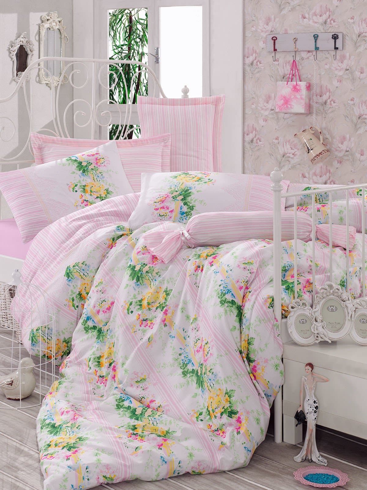 Mary Case Duvet Cover - 100% Cotton Ranforce, Made in Turkey - Queen Size - 1 piece, Queen size Sarah Pink