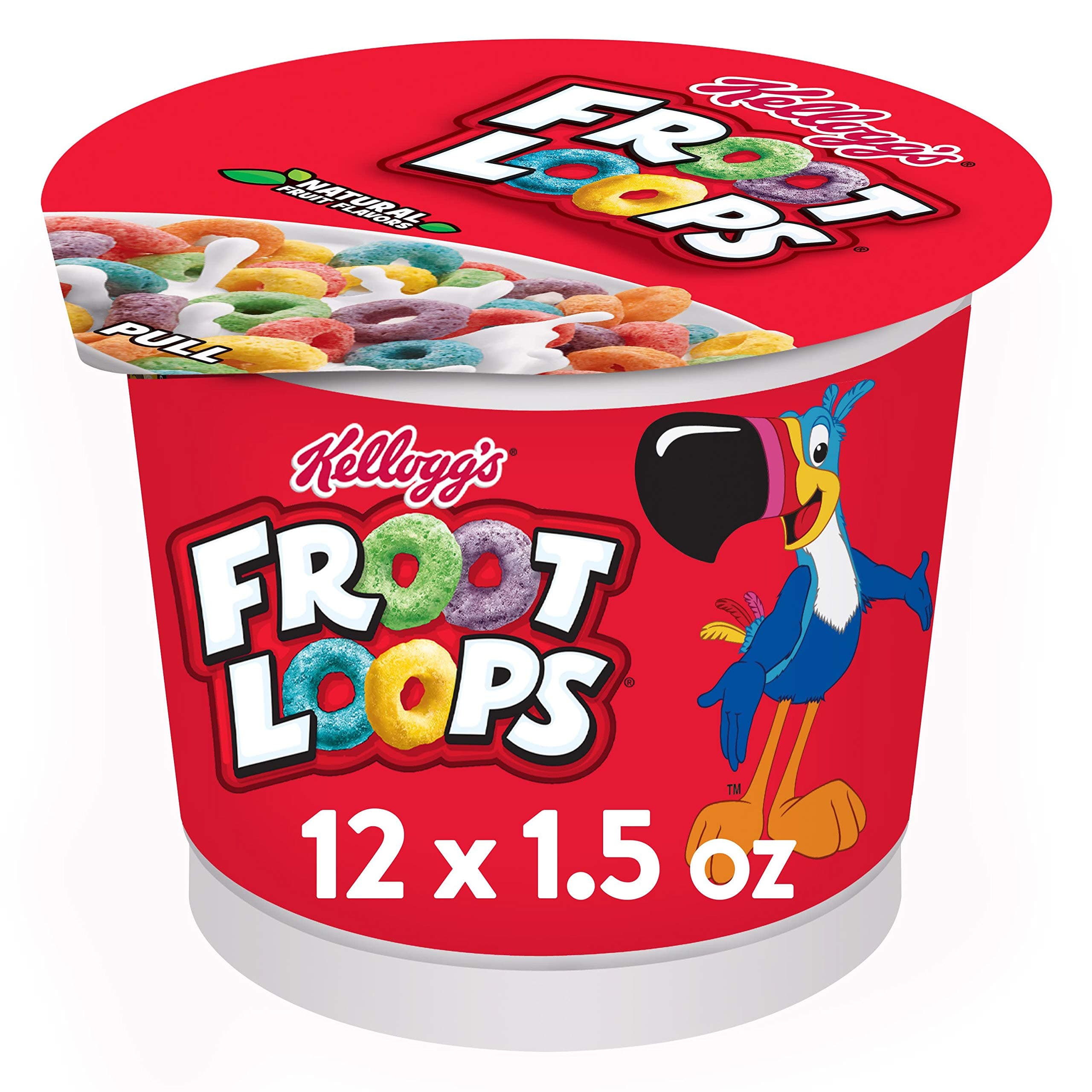 Kellogg’s Froot Loops, Breakfast Cereal in a Cup, Low Fat, Bulk Size, 12 Count (Pack of 2, 9 oz Trays)